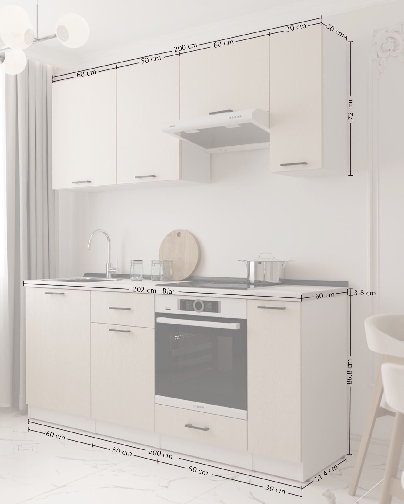 Кухонный гарнитур: Regina "A" Modern, Золотой Дуб, 200 см