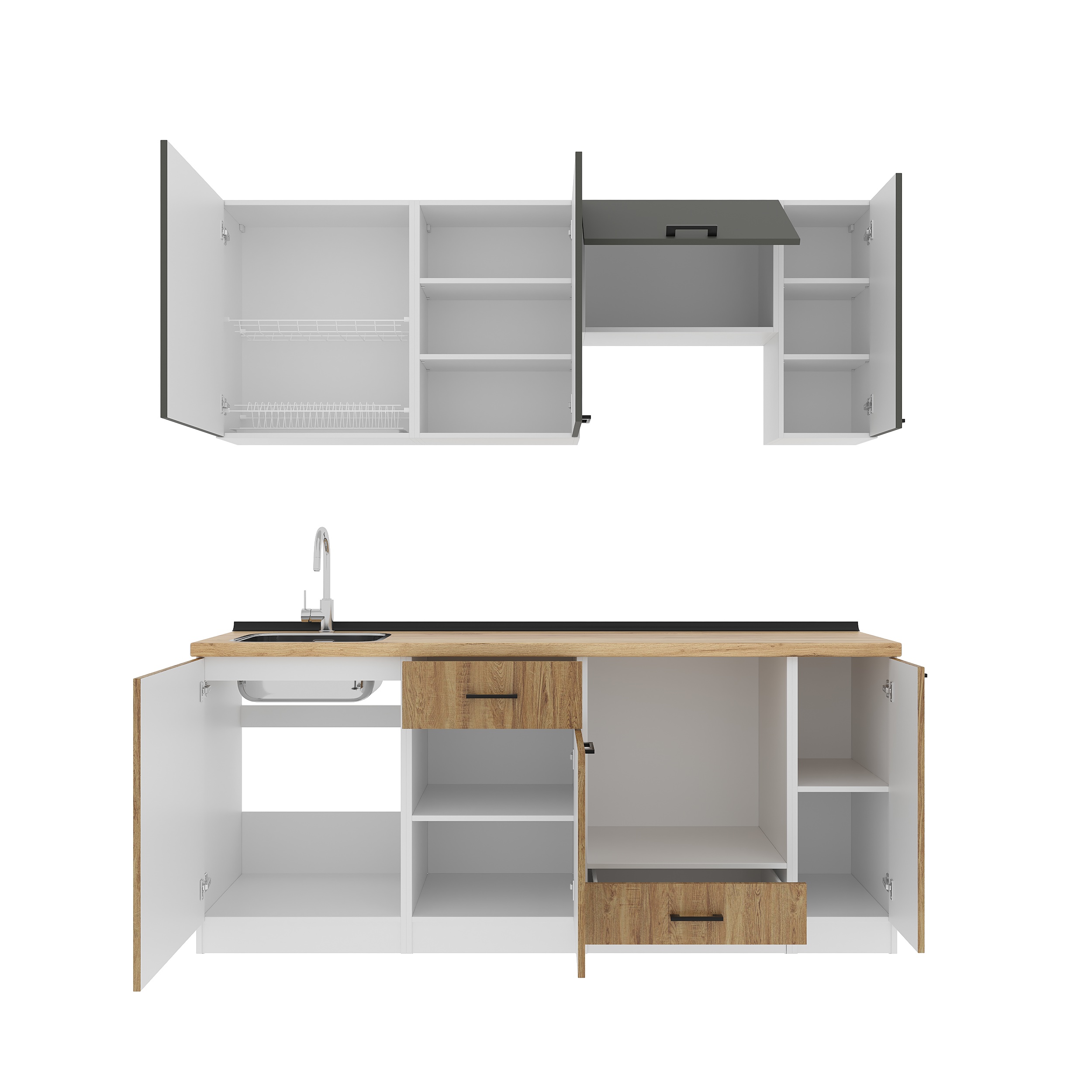 Set bucătărie: Regina "A" Modern, Stejar Auriu, 200 cm