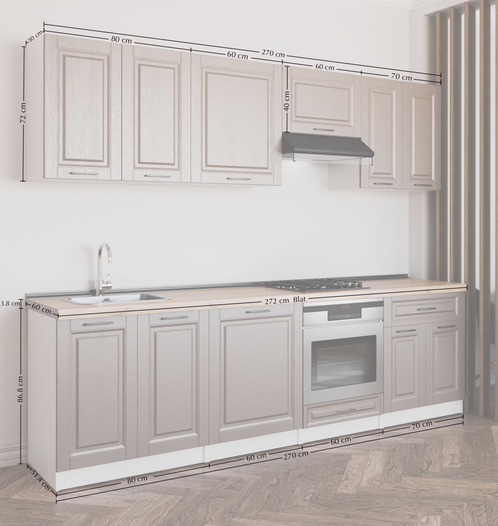 Kitchen: Venera "A" Classic, Marble, 270 cm