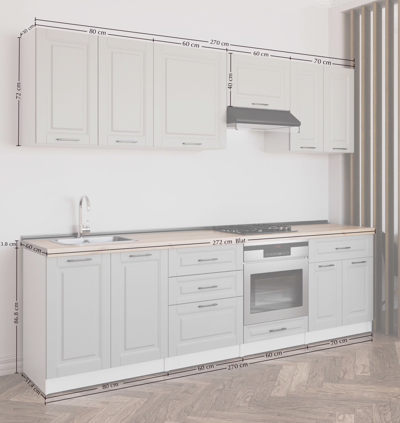 Кухонный гарнитур: Venera "B" Classic, Мрамор, 270 см