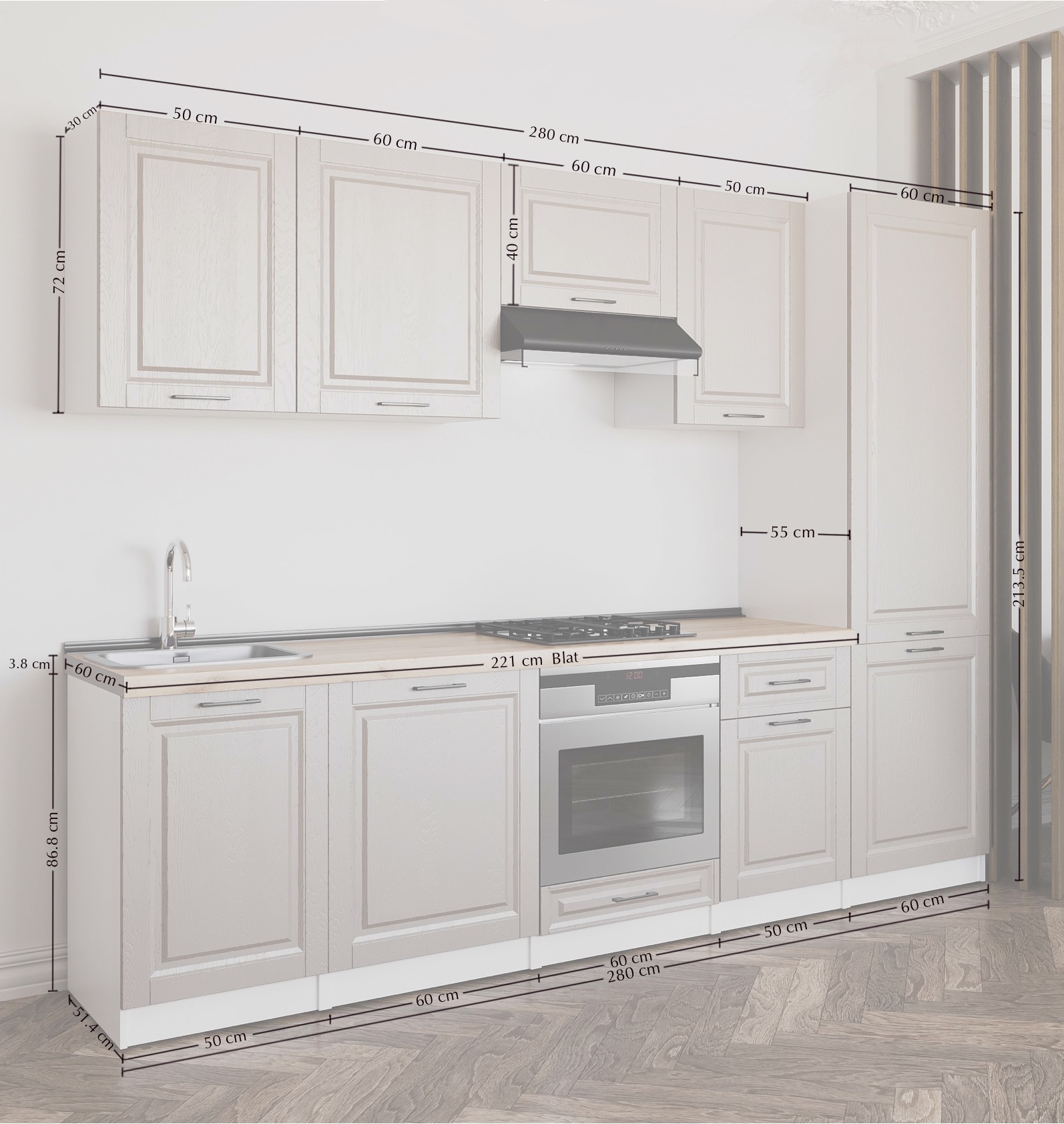 Set bucătărie: Stefani "A" Classic, Marmură, 280 cm