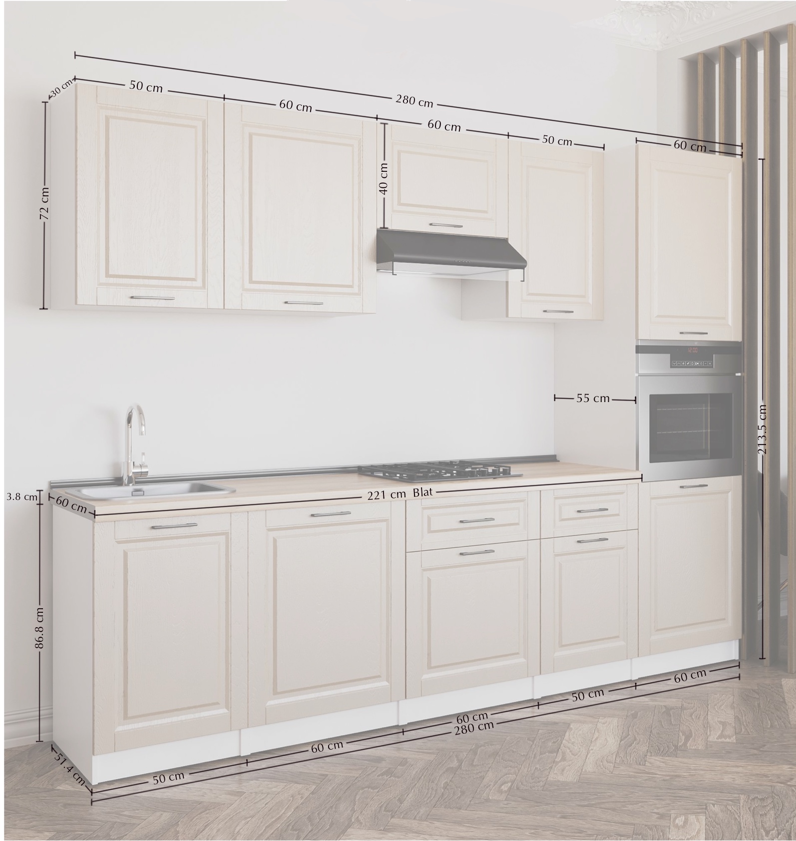 Set bucătărie: Stefani "B" Classic, Stejar Auriu, 280 cm