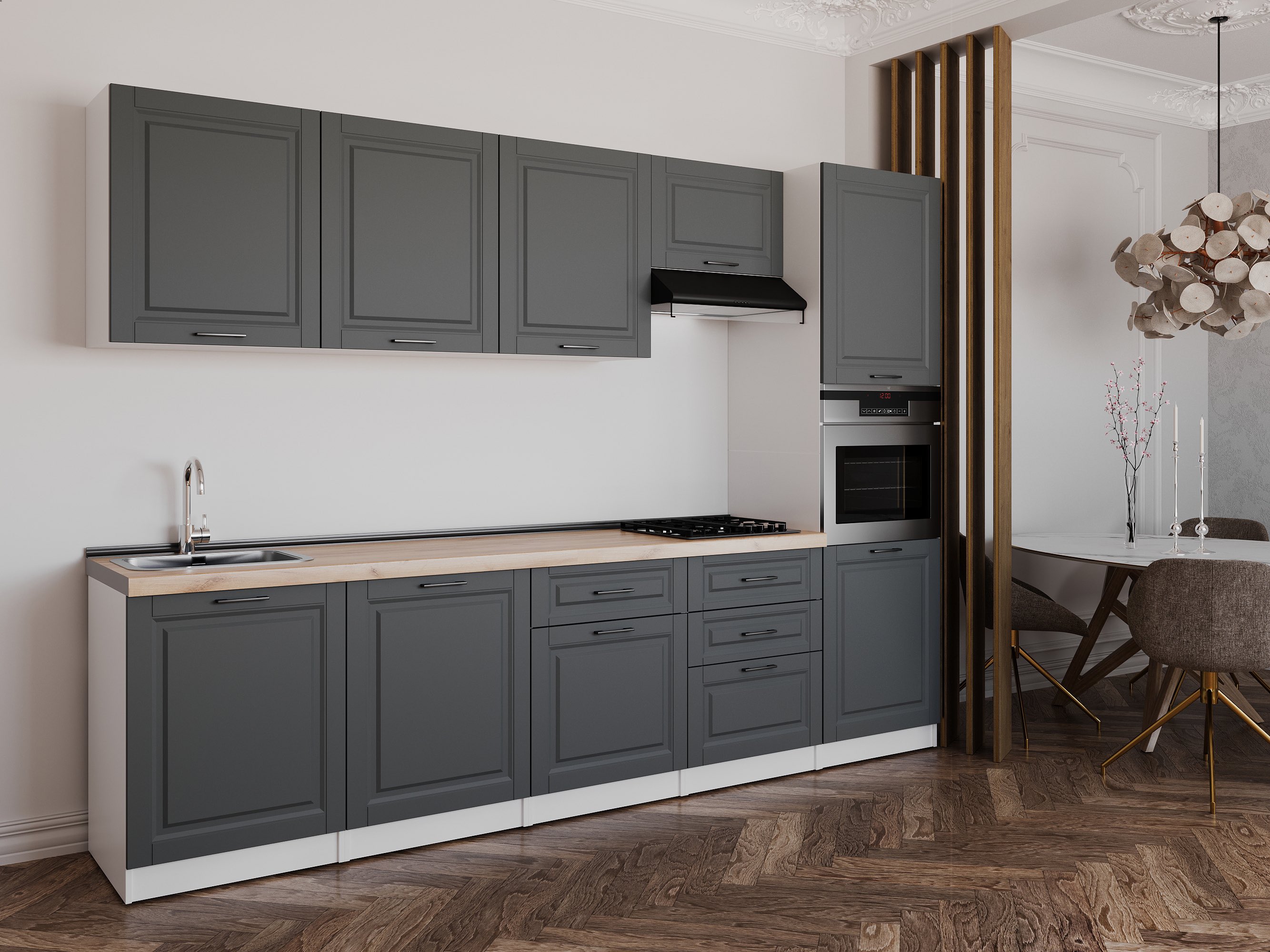 Kitchen: Valensia "B" Classic, Gold Oak, 300 cm