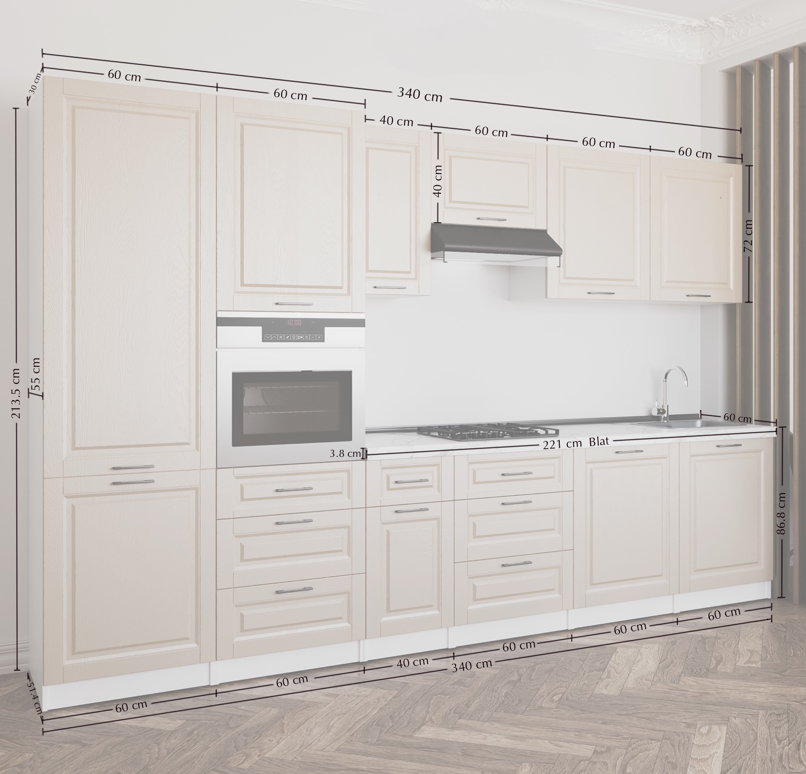 Кухонный гарнитур: Sandra Classic, Мрамор, 340 cм