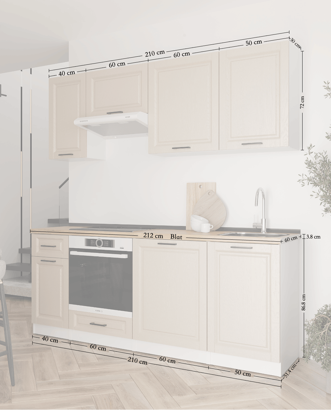 Set bucătărie: Laguna "A" Classic, Stejar Auriu, 210 cm
