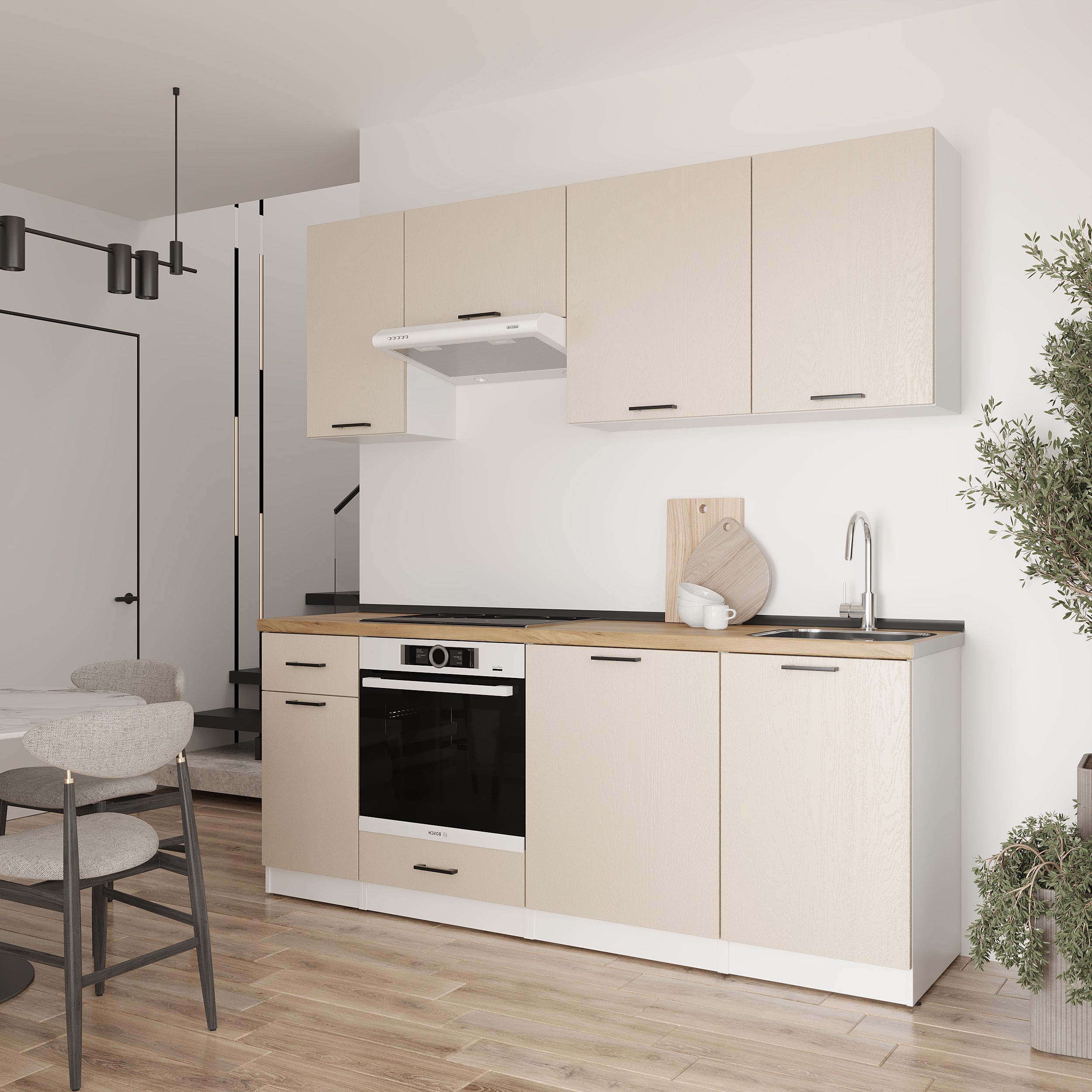 Set bucătărie: Laguna "A" Modern, Stejar Auriu, 210 cm