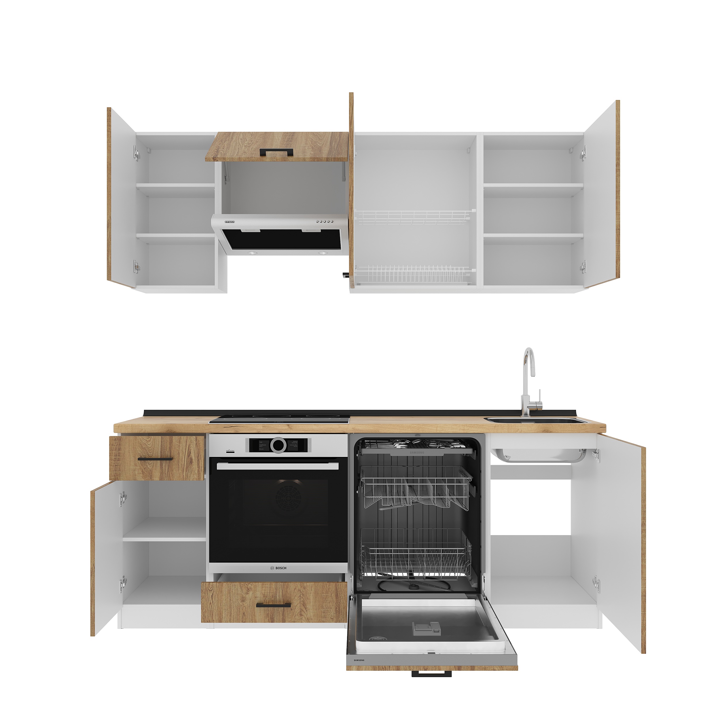 Set bucătărie: Laguna "A" Modern, Stejar Auriu, 210 cm
