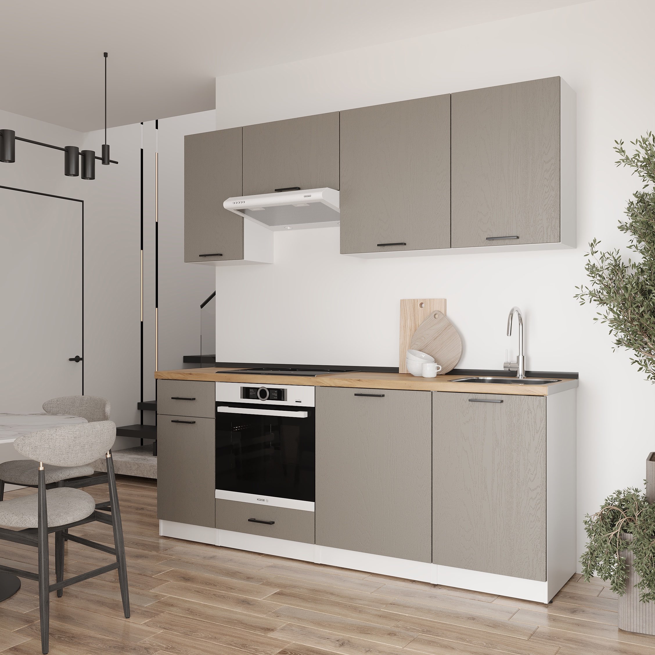 Set bucătărie: Laguna "A" Modern, Stejar Auriu, 210 cm