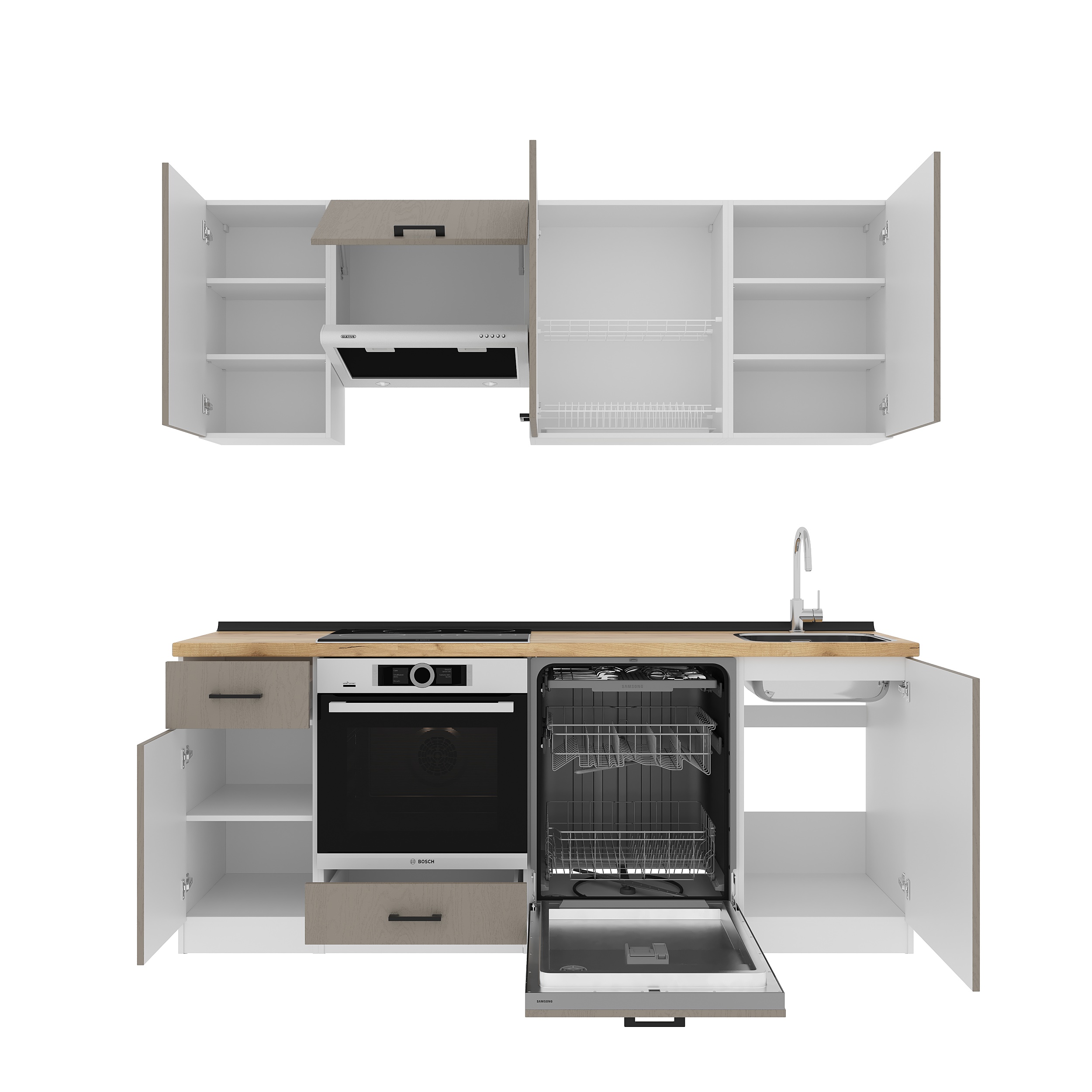 Set bucătărie: Laguna "A" Modern, Stejar Auriu, 210 cm