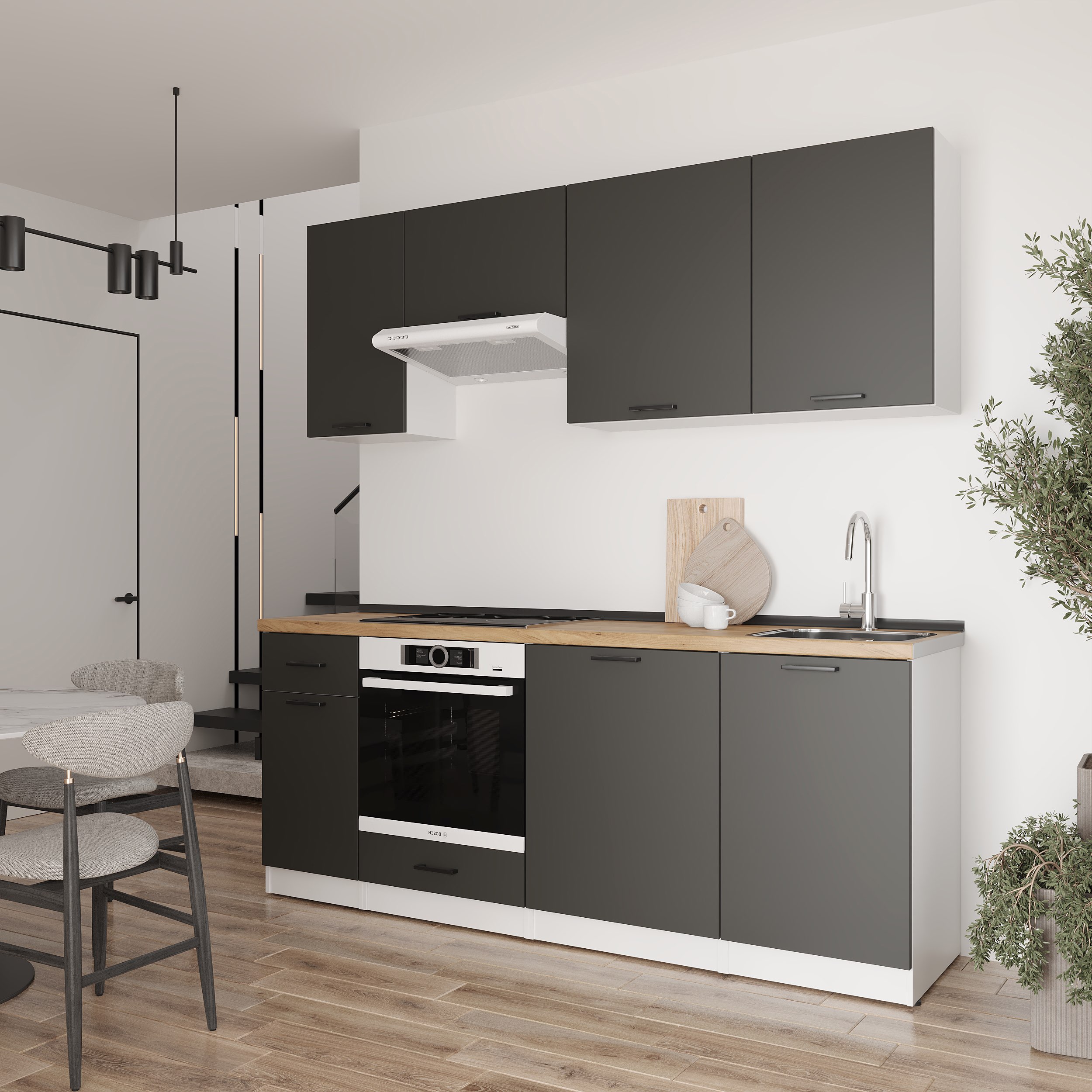 Set bucătărie: Laguna "A" Modern, Stejar Auriu, 210 cm