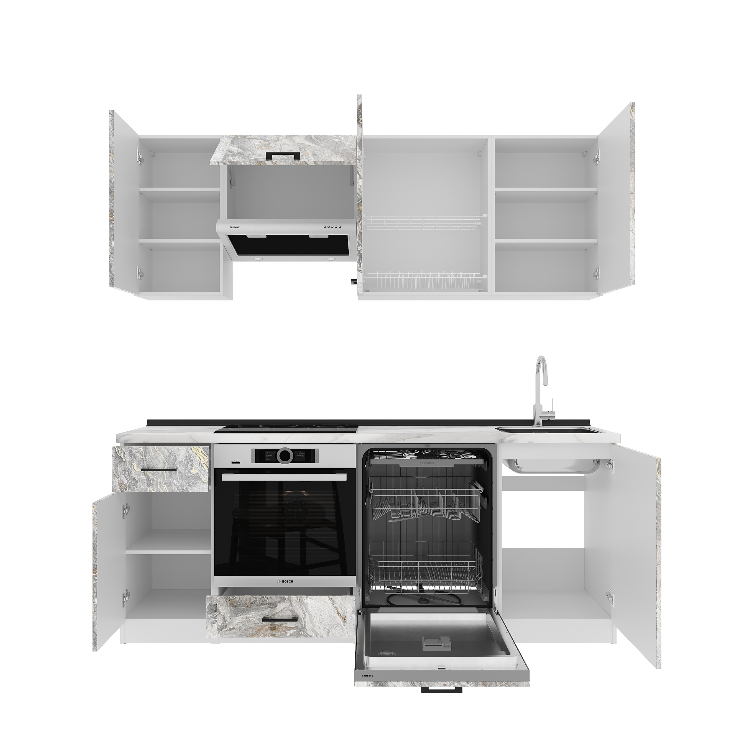 Кухонный гарнитур: Laguna "A" Modern, Мрамор, 210 см