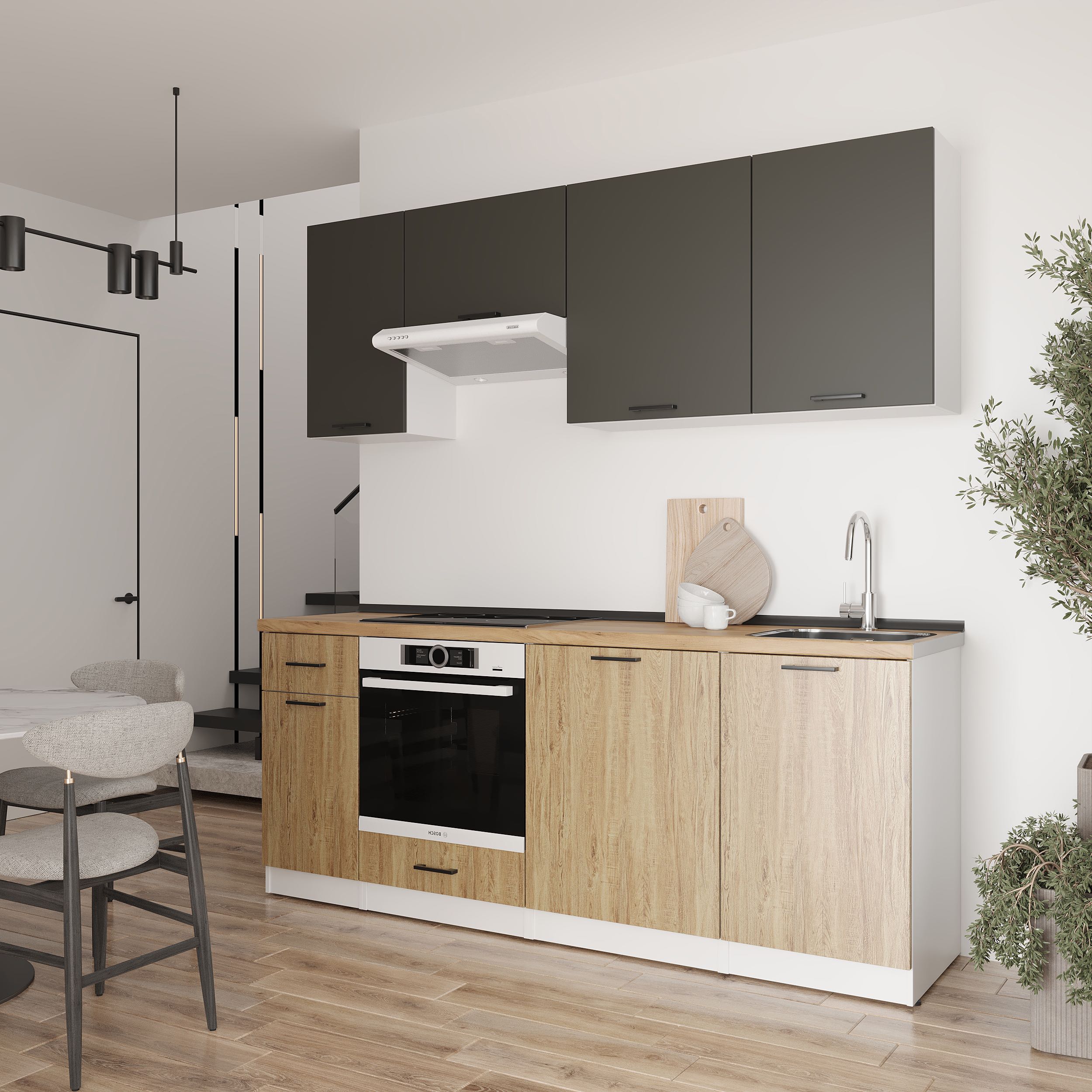 Set bucătărie: Laguna "A" Modern, Stejar Auriu, 210 cm