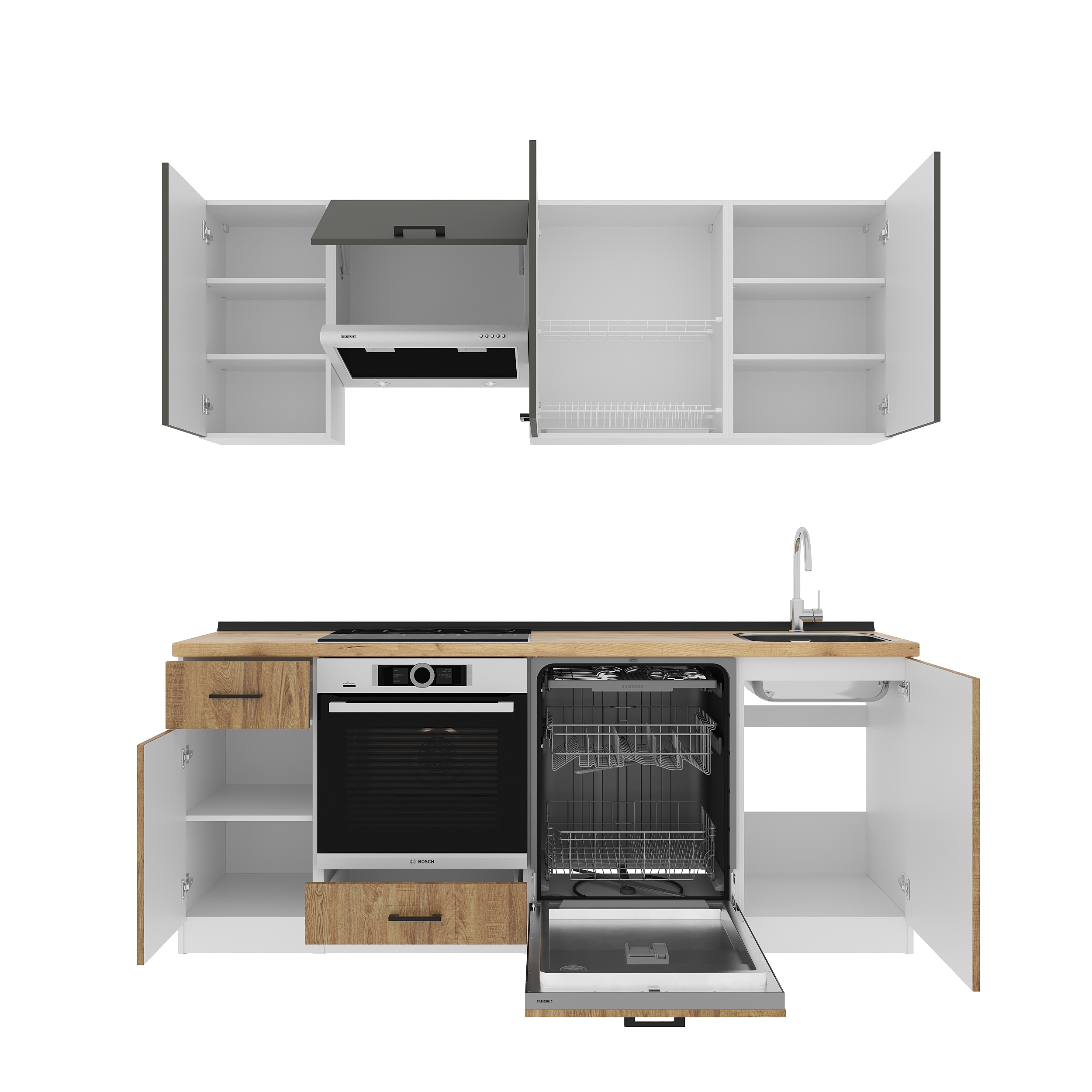 Set bucătărie: Laguna "A" Modern, Stejar Auriu, 210 cm