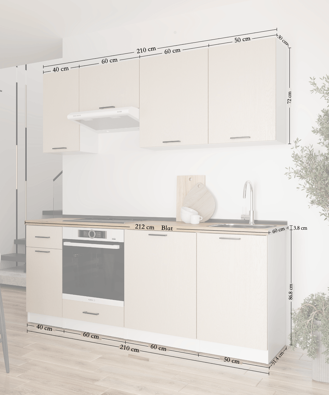 Set bucătărie: Laguna "A" Modern, Stejar Auriu, 210 cm