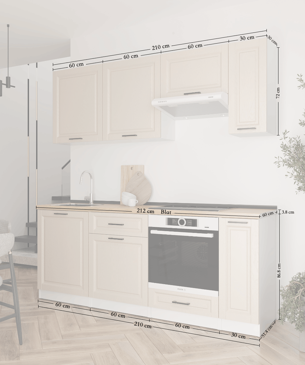 Кухонный гарнитур: Laguna "B" Classic, Золотой Дуб, 210 см