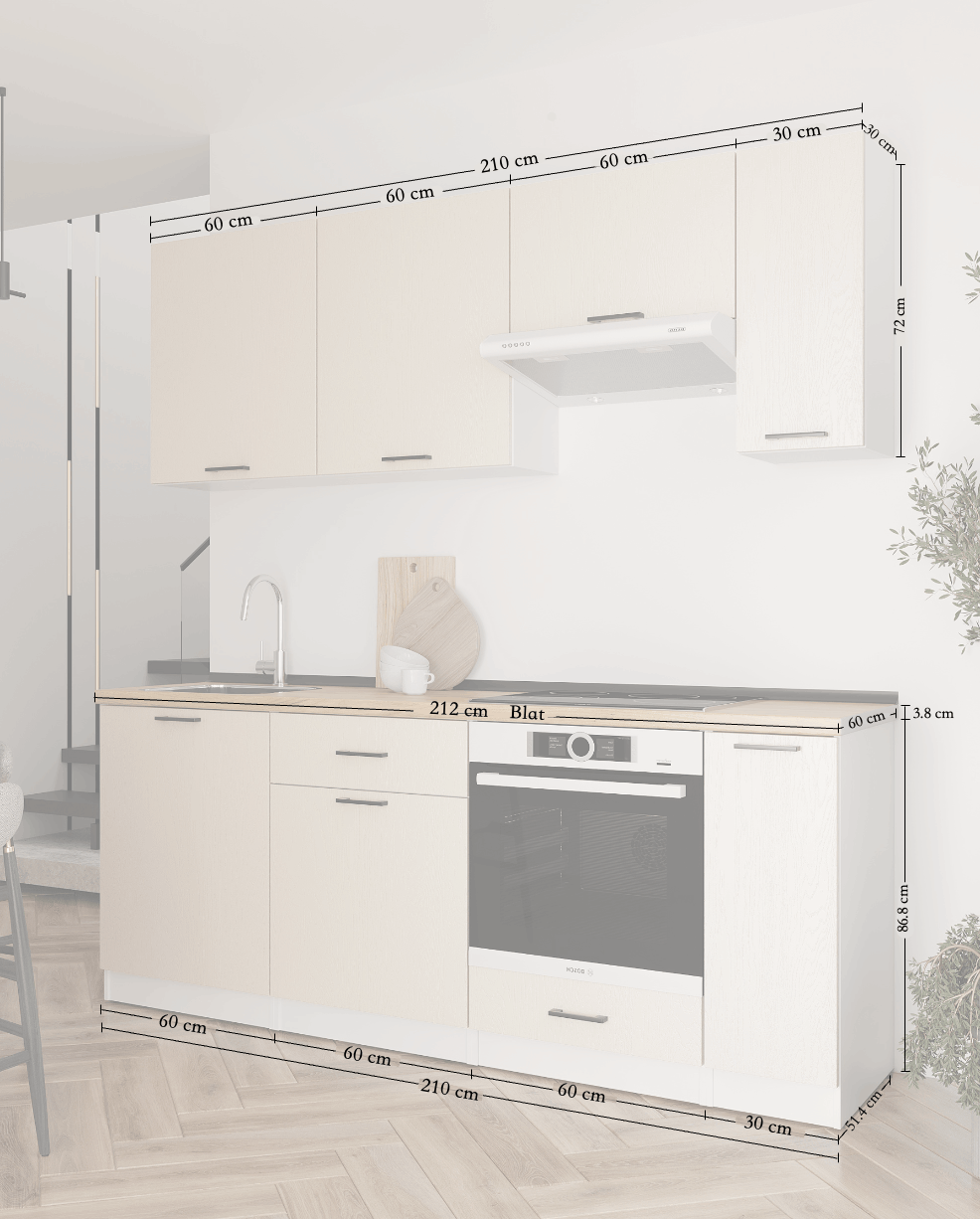 Set bucătărie: Laguna "B" Modern, Stejar Auriu, 210 cm