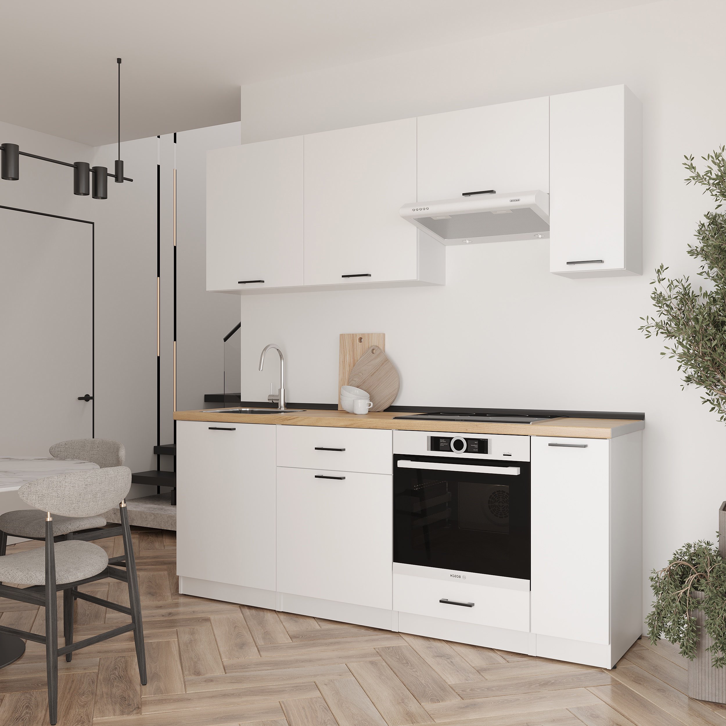 Kitchen: Laguna "B" Modern, Gold Oak, 210 cm