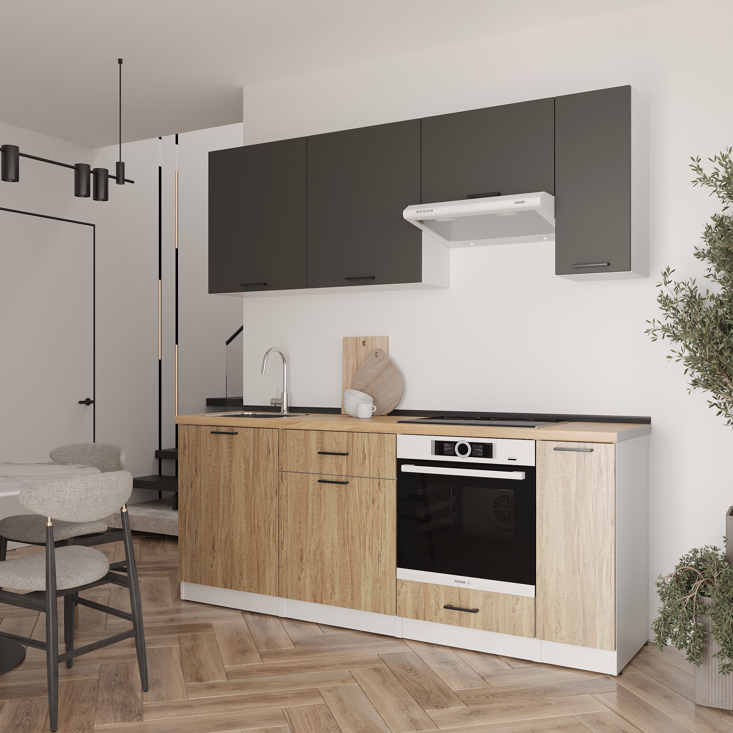 Set bucătărie: Laguna "B" Modern, Stejar Auriu, 210 cm