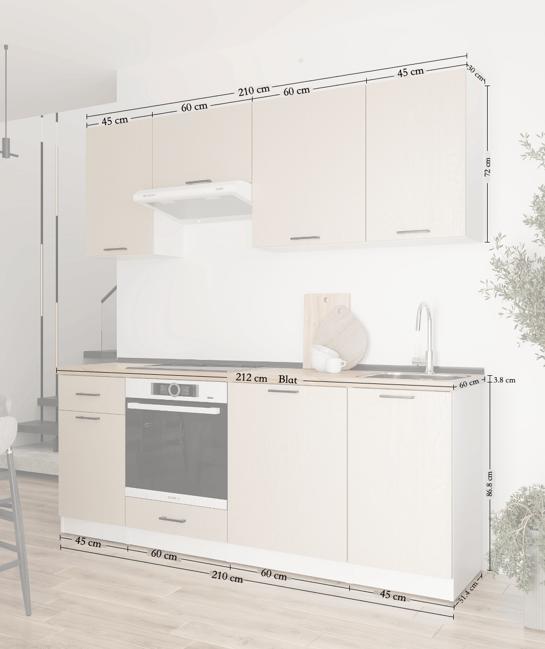 Kitchen: Laguna "C" Modern, Gold Oak, 210 cm