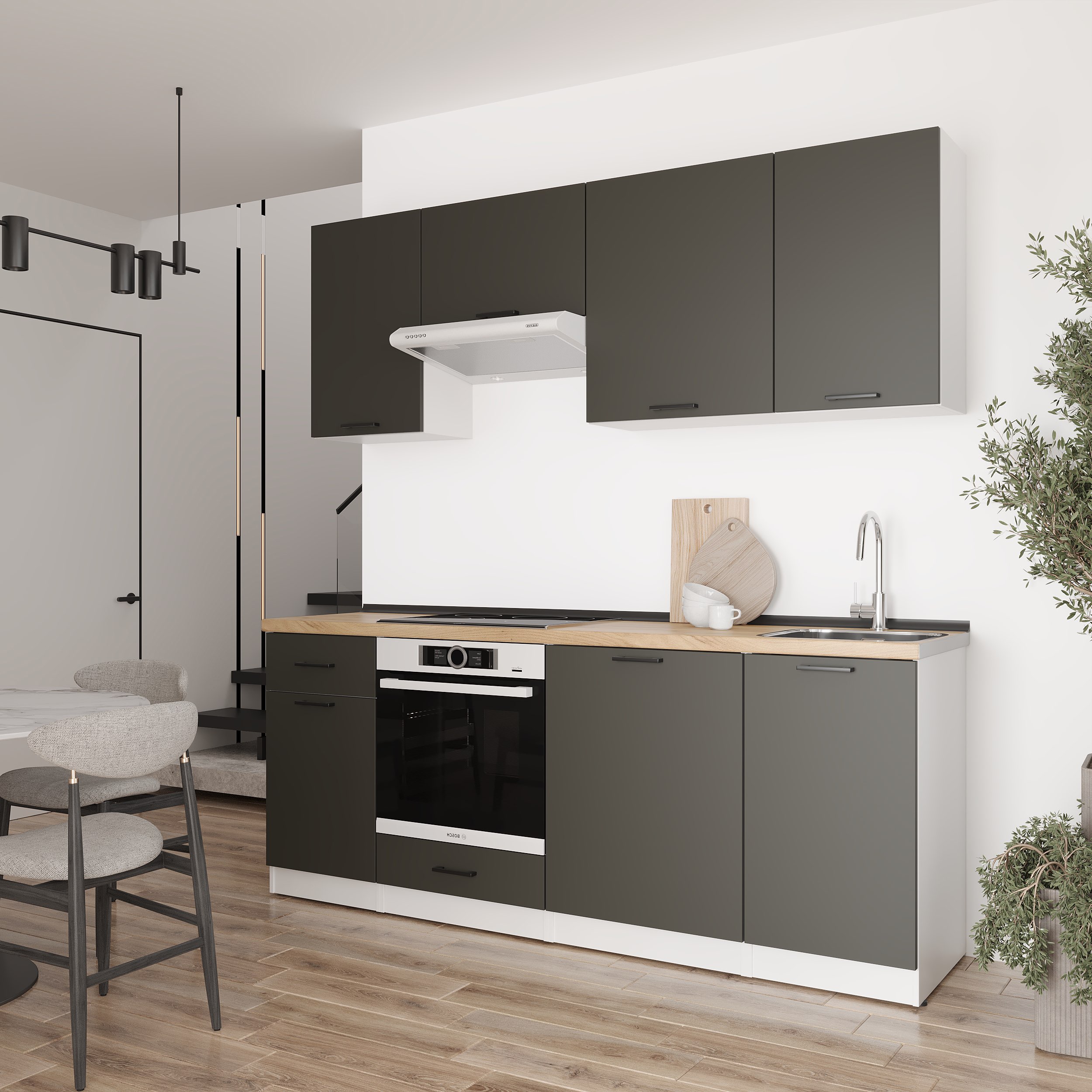 Kitchen: Laguna "C" Modern, Gold Oak, 210 cm