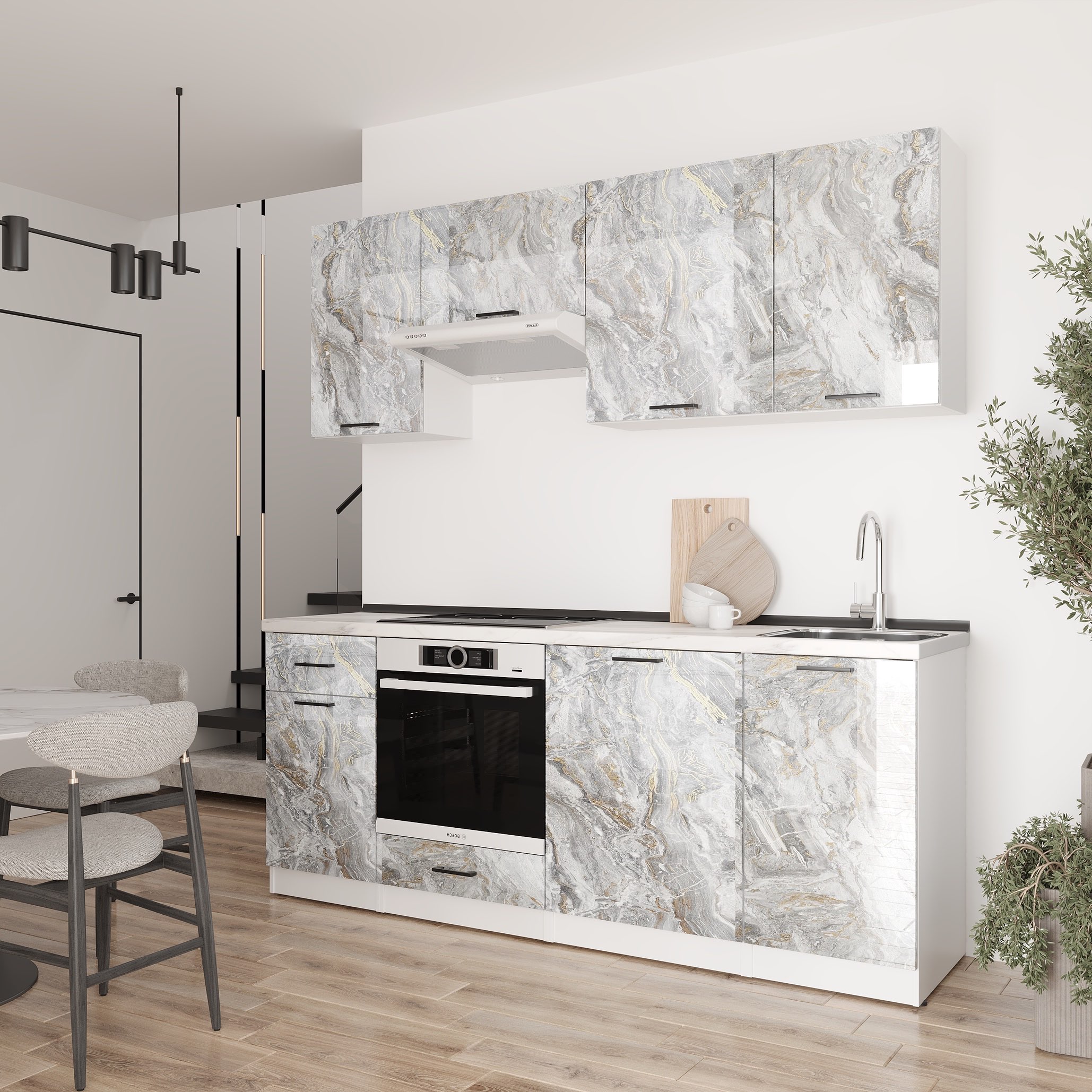 Kitchen: Laguna "C" Modern, Marble, 210 cm