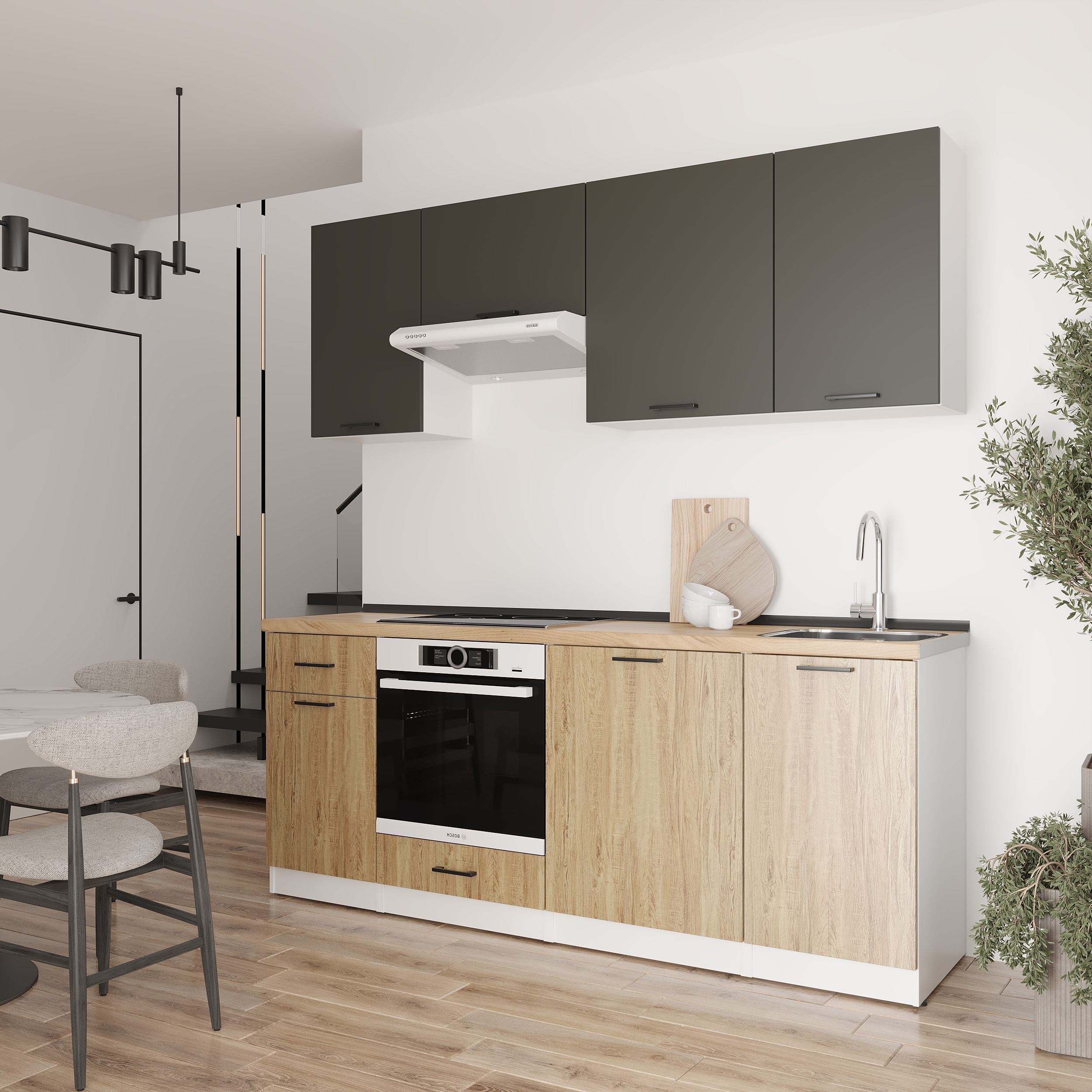 Set bucătărie: Laguna "C" Modern, Stejar Auriu, 210 cm