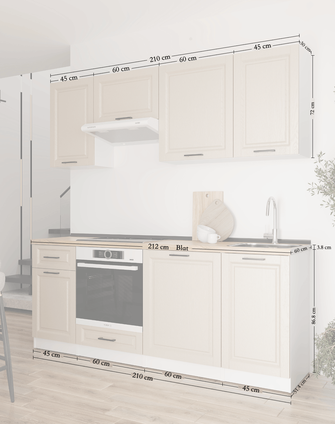 Set bucătărie: Laguna "C" Classic, Stejar Auriu, 210 cm