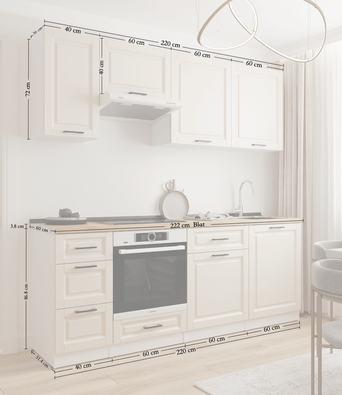 Set bucătărie: Simona "A" Classic, Marmură, 220 cm