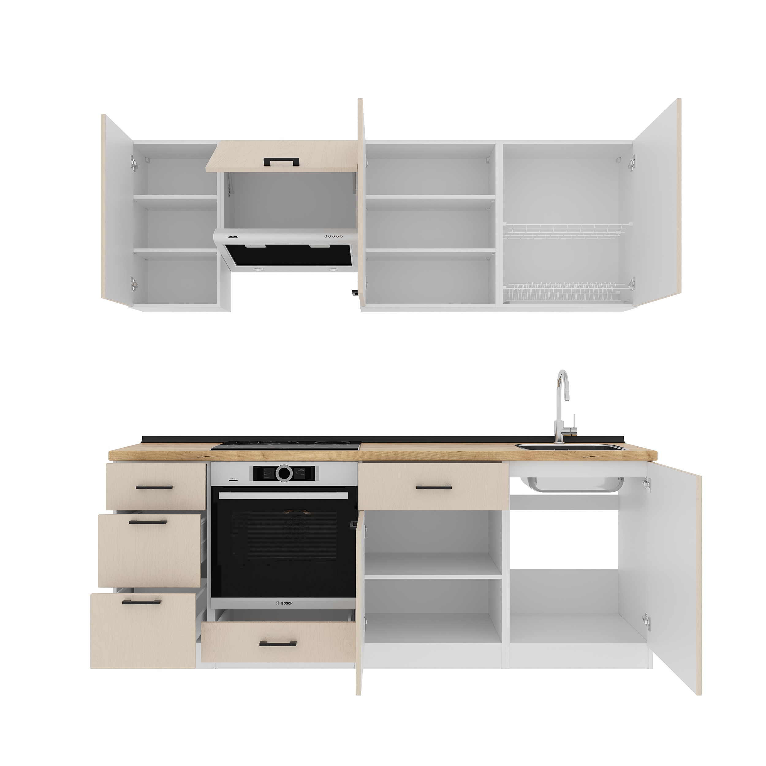 Set bucătărie: Simona "A" Modern, Stejar Auriu, 220 cm