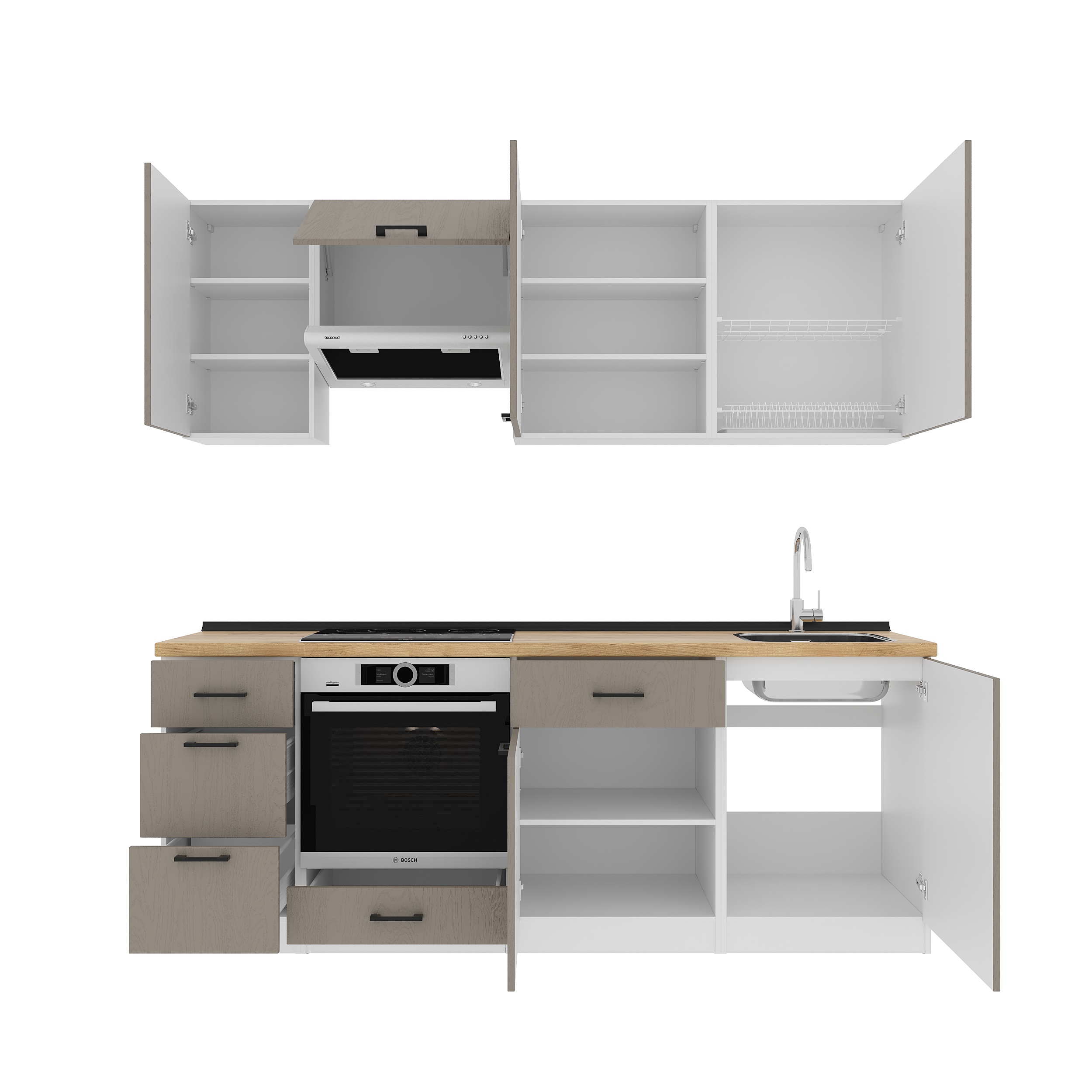 Set bucătărie: Simona "A" Modern, Stejar Auriu, 220 cm