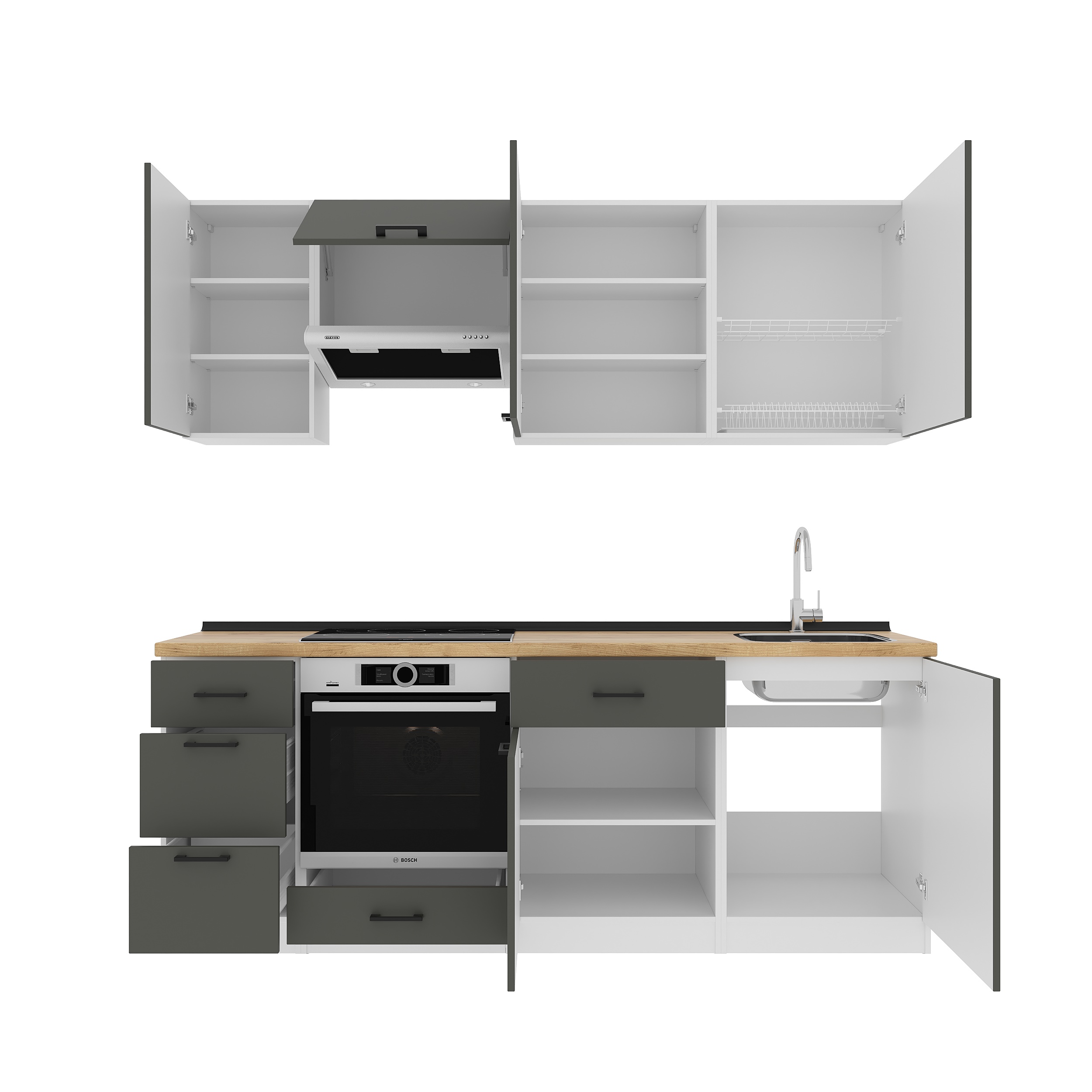 Kitchen: Simona "A" Modern, Gold Oak, 220 cm