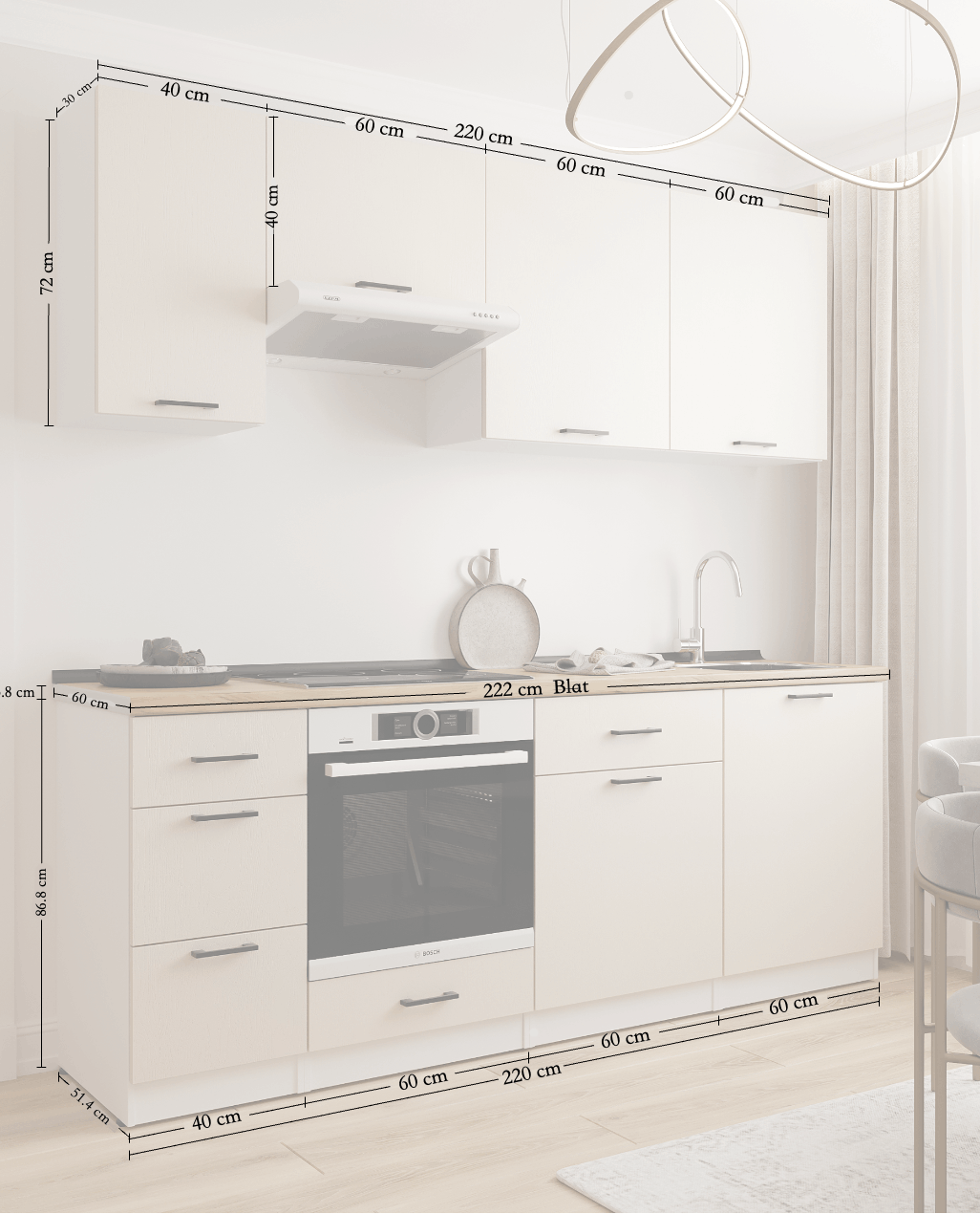 Set bucătărie: Simona "A" Modern, Stejar Auriu, 220 cm