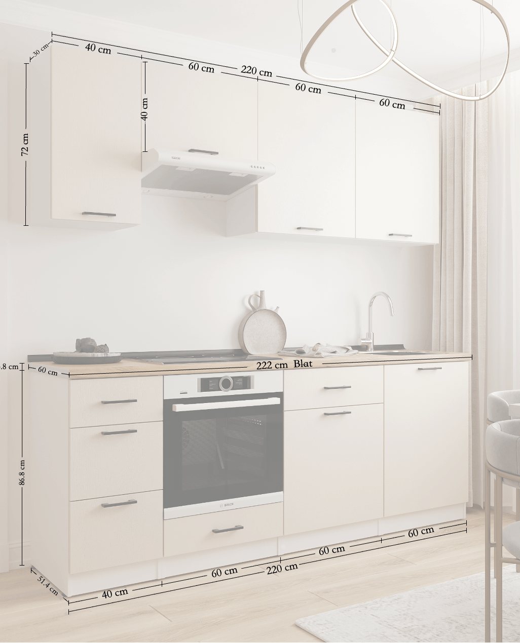 Set bucătărie: Simona "A" Modern, Stejar Auriu, 220 cm