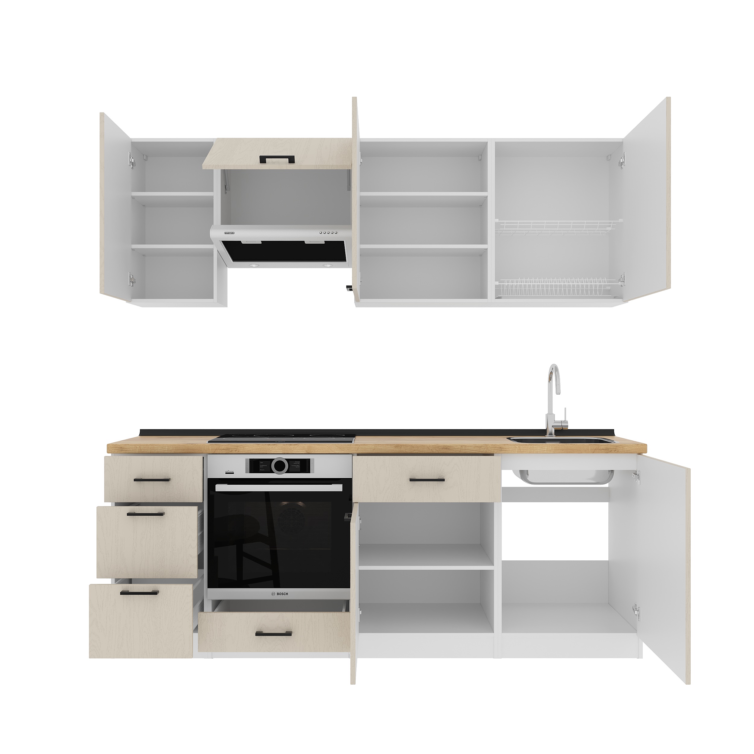 Set bucătărie: Simona "A" Modern, Stejar Auriu, 220 cm