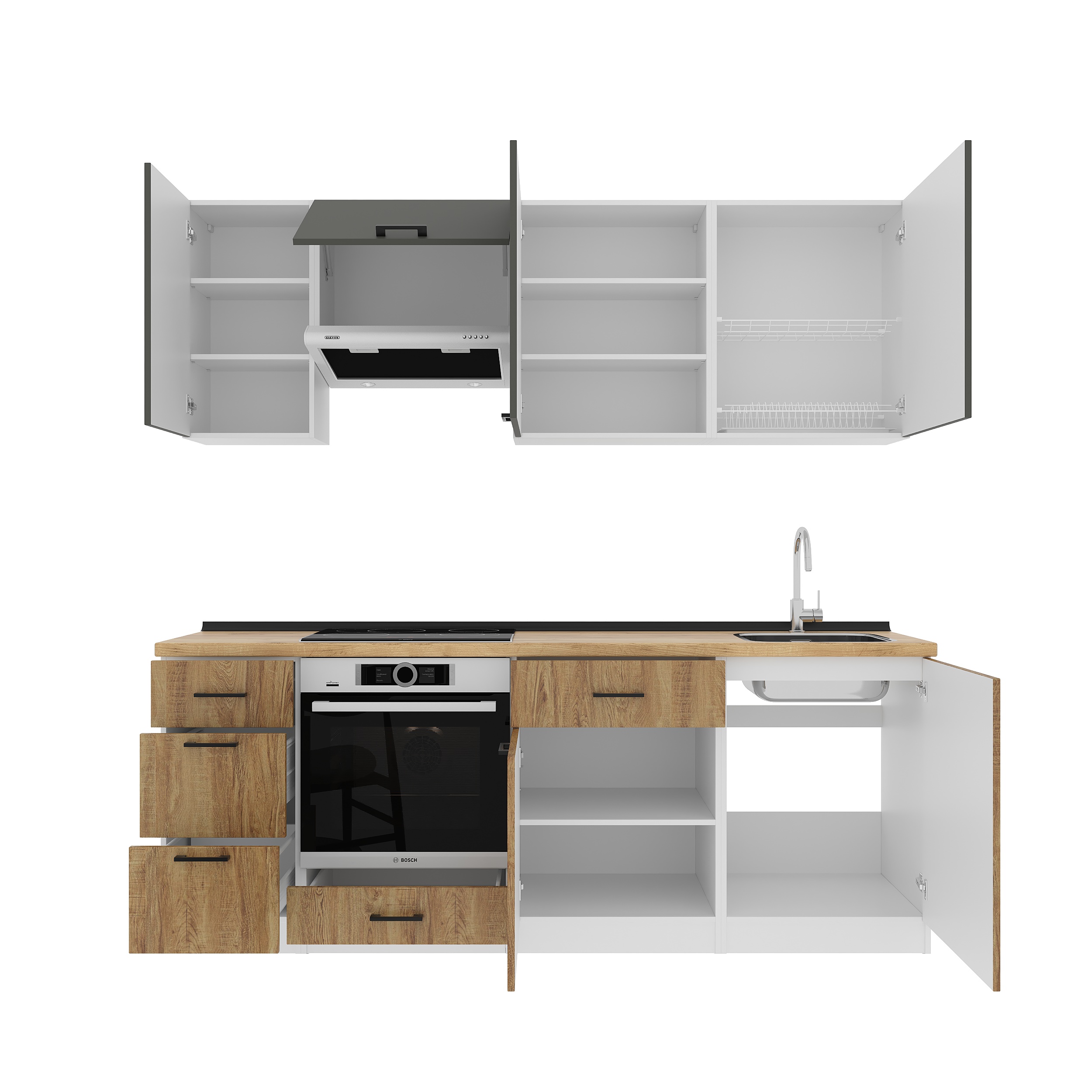 Set bucătărie: Simona "A" Modern, Stejar Auriu, 220 cm