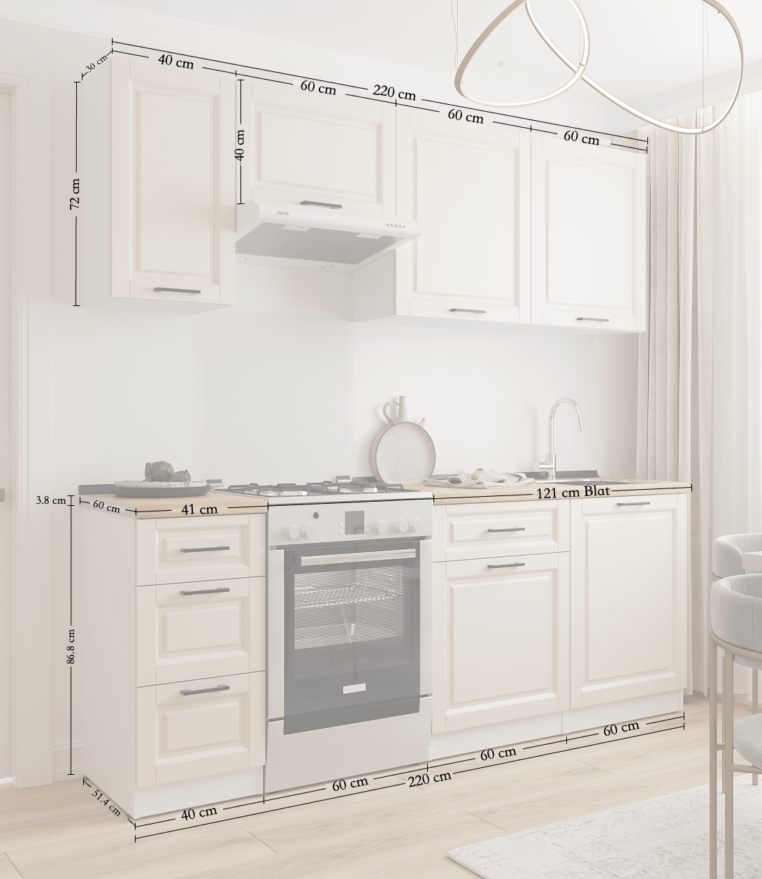 Set bucătărie: Simona "B" Classic, Stejar Auriu, 220 cm