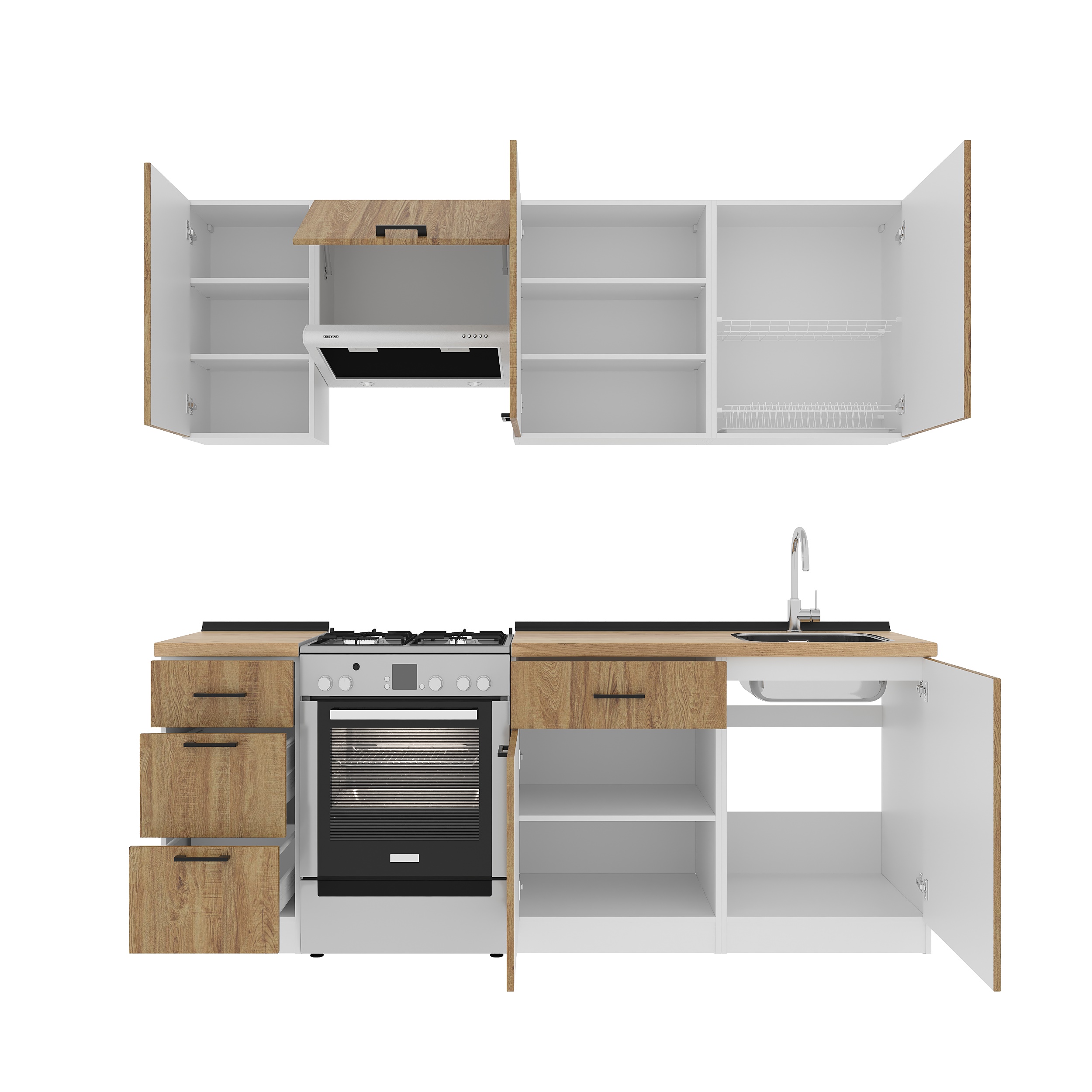 Kitchen: Simona "B" Modern, Gold Oak, 220 cm