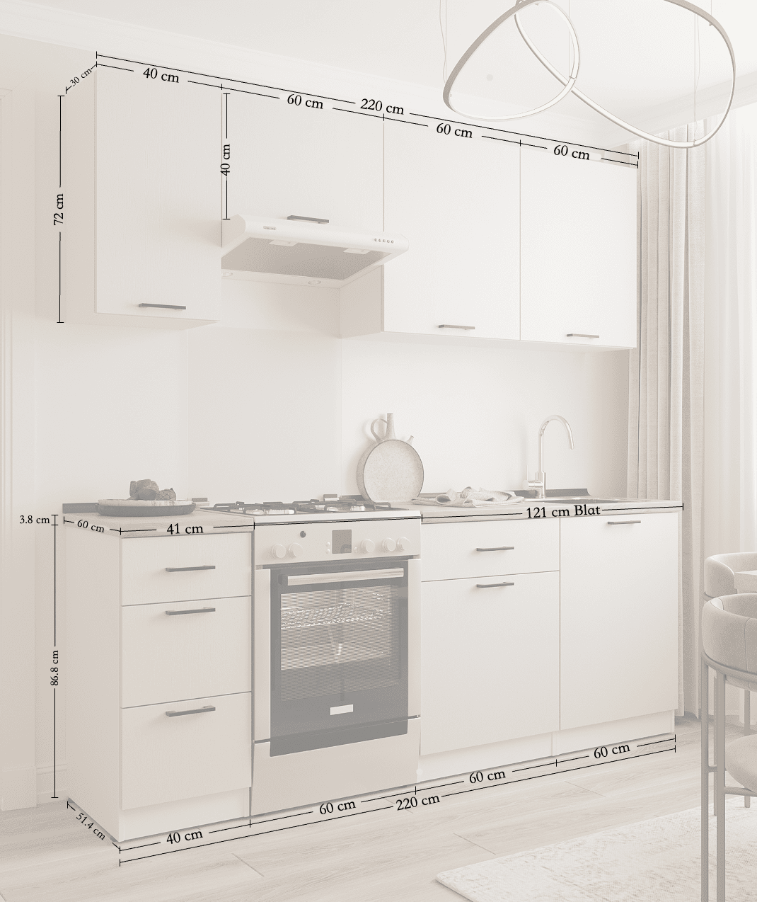 Set bucătărie: Simona "B" Modern, Stejar Auriu, 220 cm