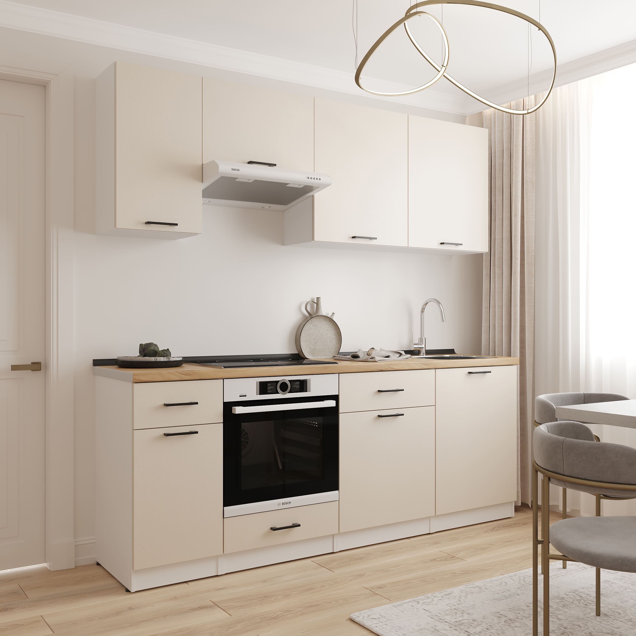 Kitchen: Simona "C" Modern, Gold Oak, 220 cm