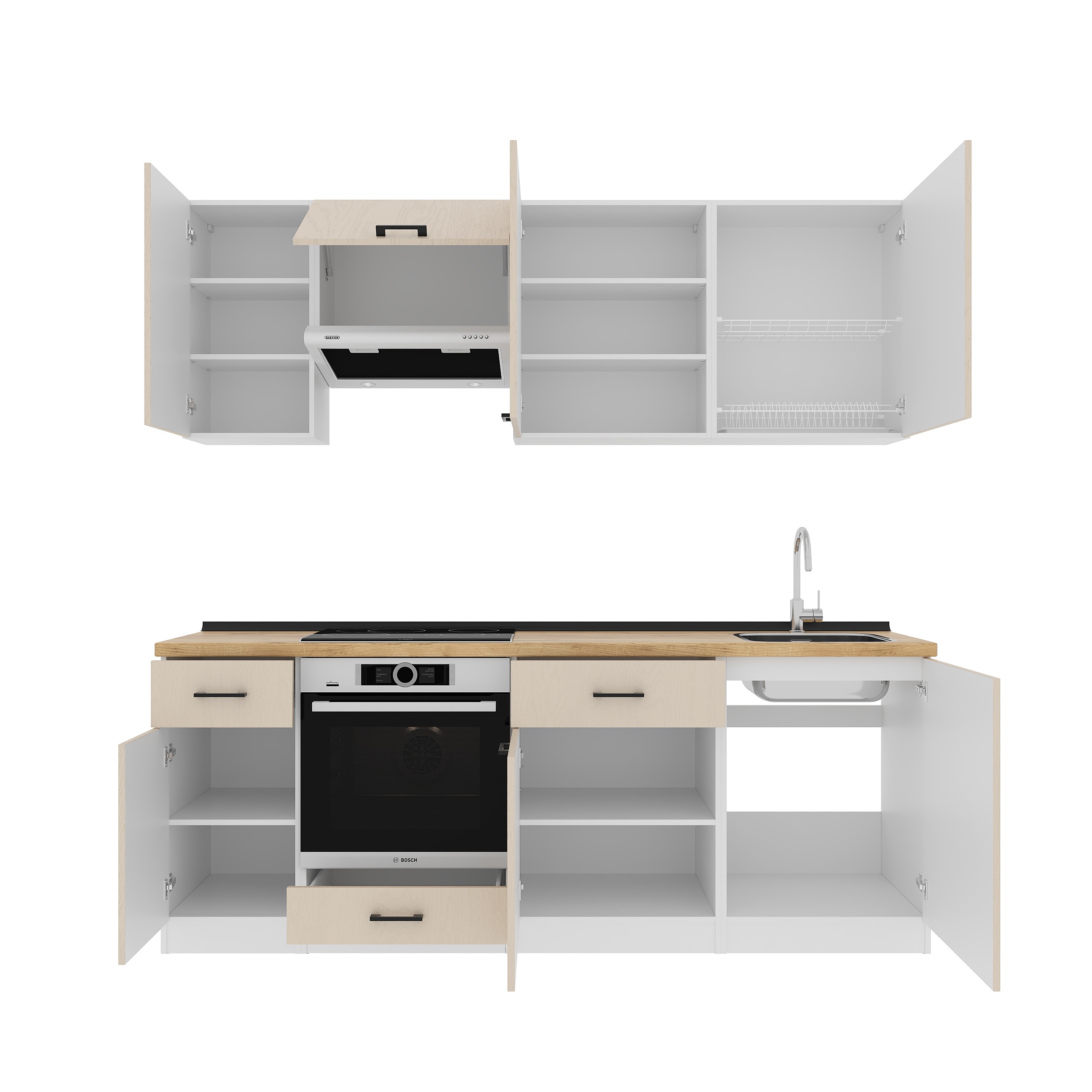 Kitchen: Simona "C" Modern, Gold Oak, 220 cm