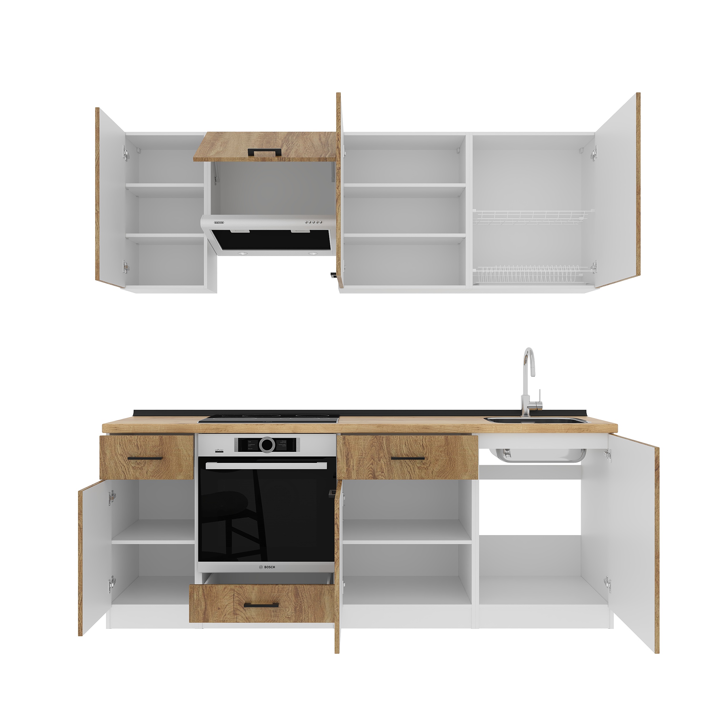 Kitchen: Simona "C" Modern, Gold Oak, 220 cm