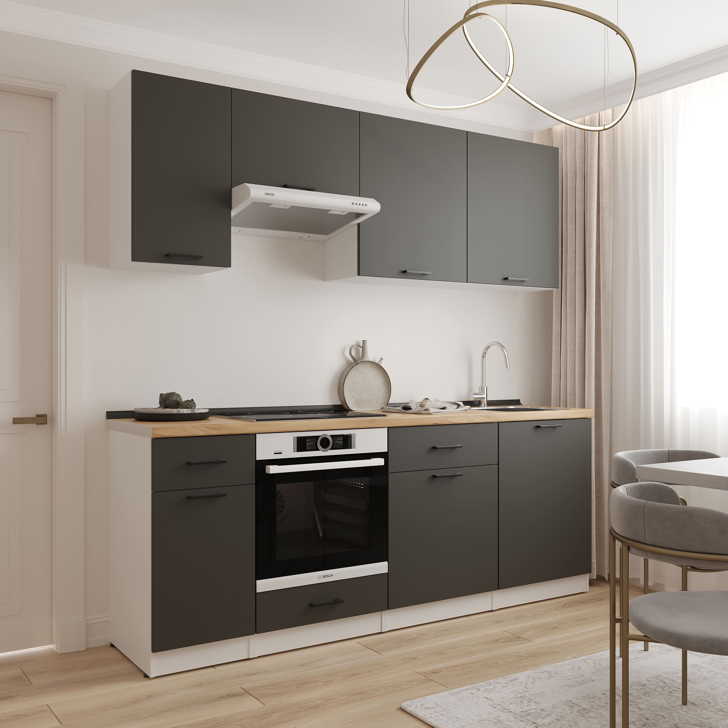 Kitchen: Simona "C" Modern, Gold Oak, 220 cm
