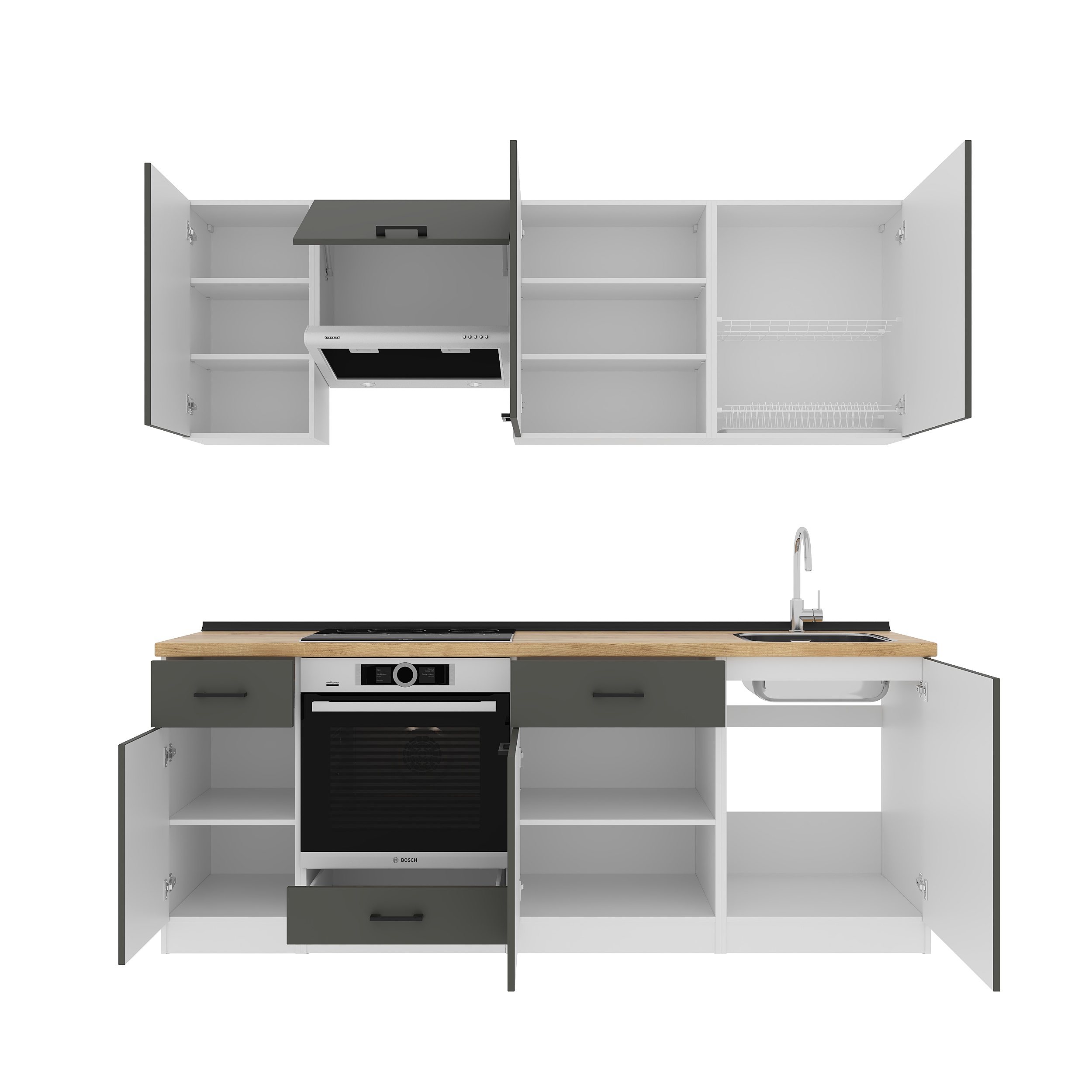 Kitchen: Simona "C" Modern, Gold Oak, 220 cm