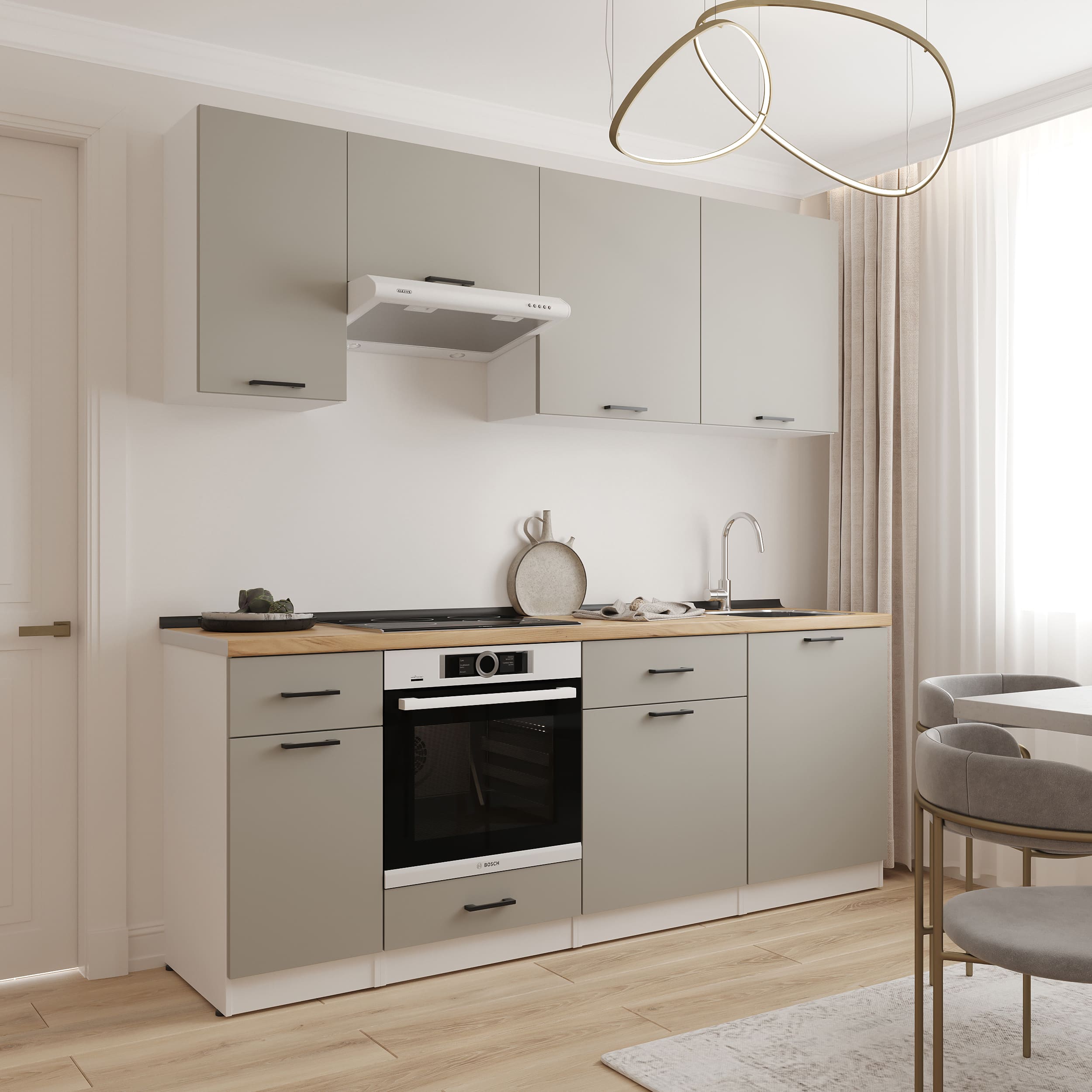 Kitchen: Simona "C" Modern, Gold Oak, 220 cm