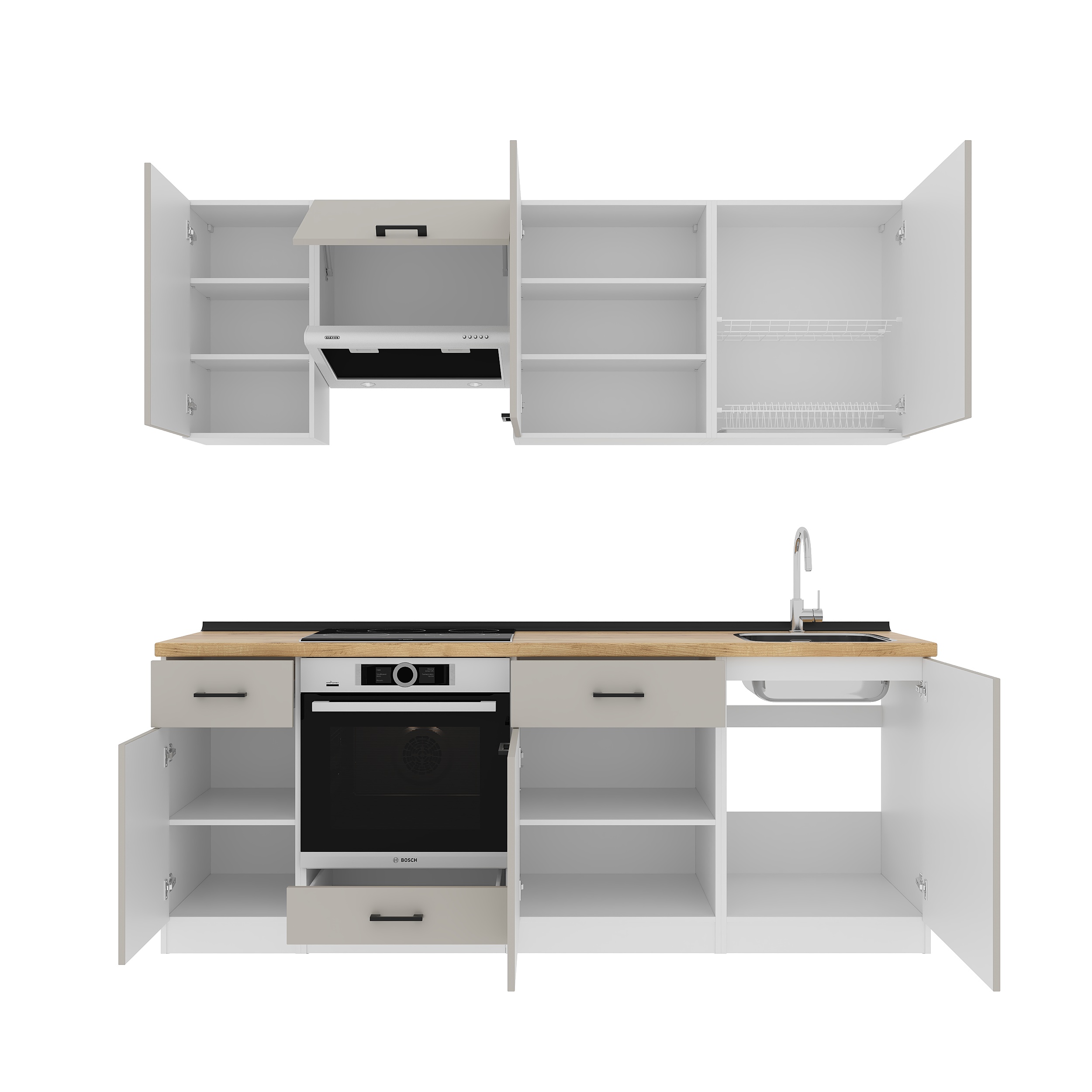 Kitchen: Simona "C" Modern, Gold Oak, 220 cm