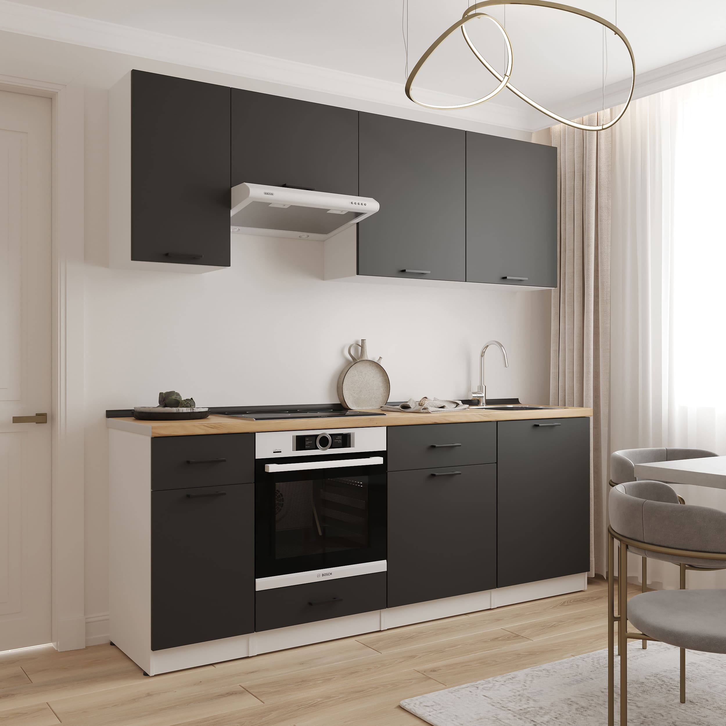 Kitchen: Simona "C" Modern, Gold Oak, 220 cm