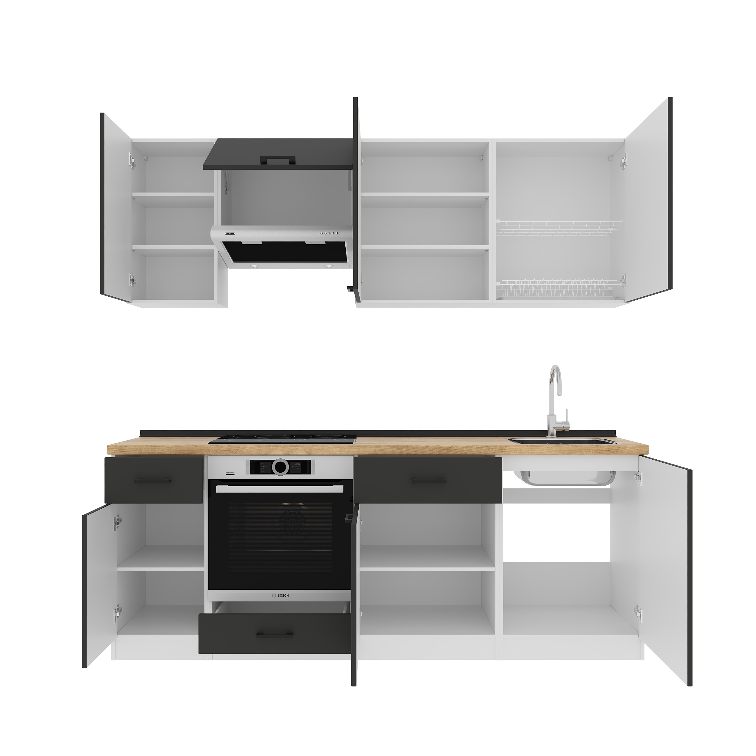 Kitchen: Simona "C" Modern, Gold Oak, 220 cm