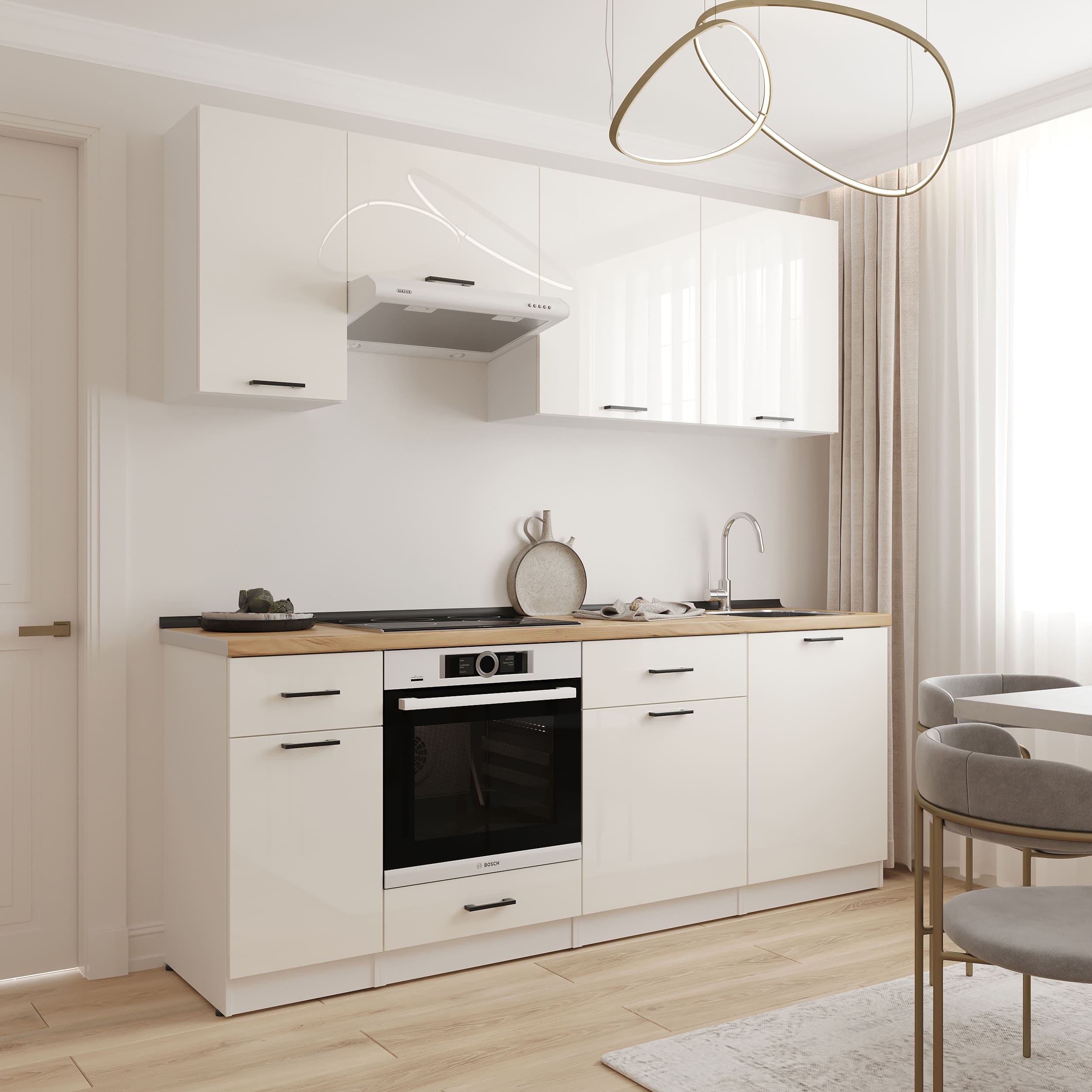 Kitchen: Simona "C" Modern, Gold Oak, 220 cm