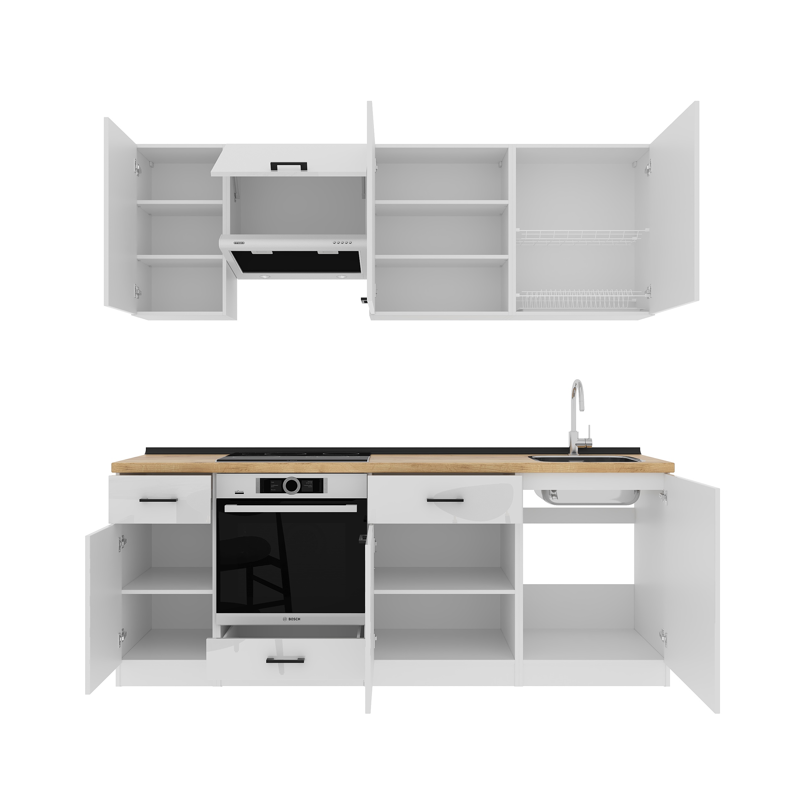 Kitchen: Simona "C" Modern, Gold Oak, 220 cm