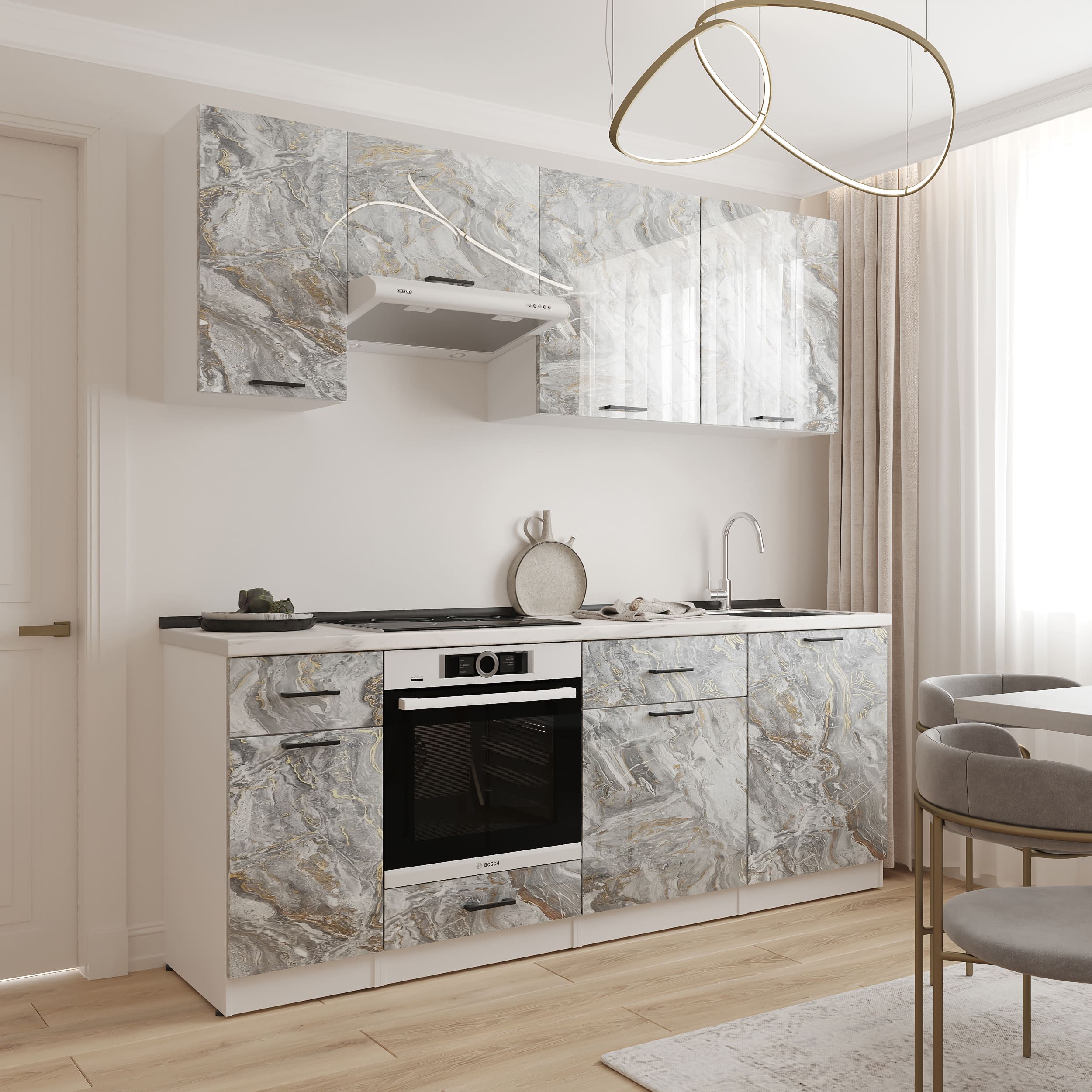 Kitchen: Simona "C" Modern, Marble, 220 cm